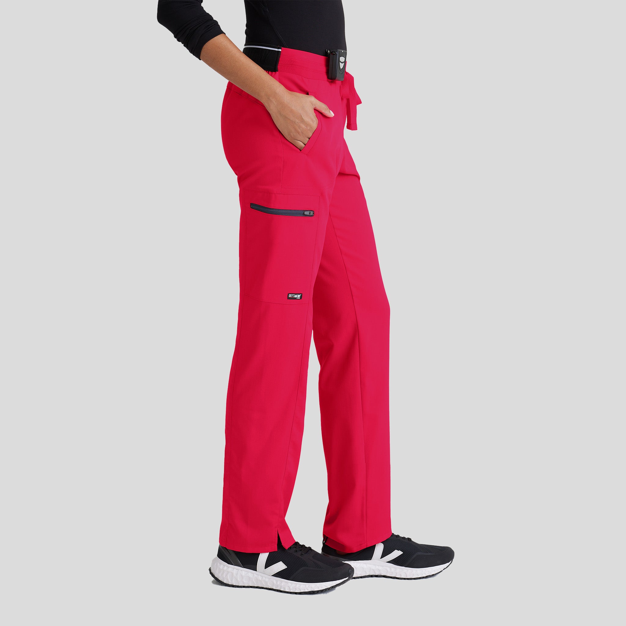 Kim 3-Pocket Mid-Rise Straight Leg Scrub Pant | Red