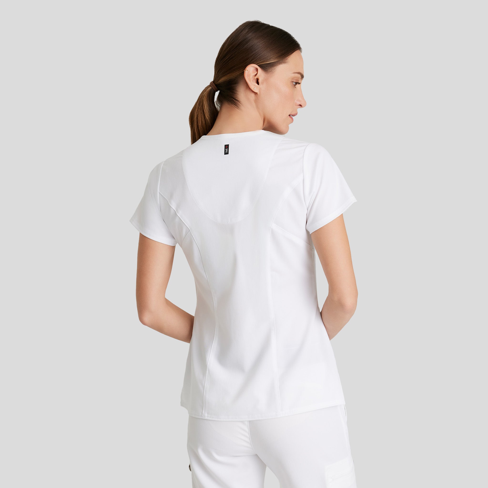 Kim 3-Pocket Crossover V-Neck Scrub Top | White