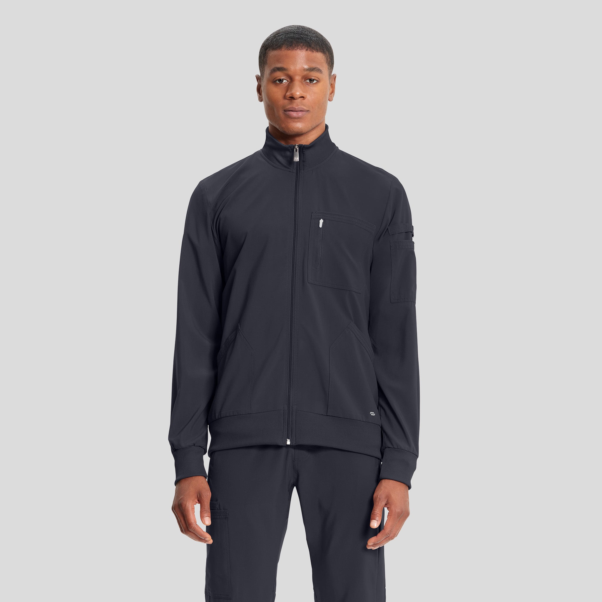 Infinity Men's Zip Front Solid Scrub Jacket | Pewter