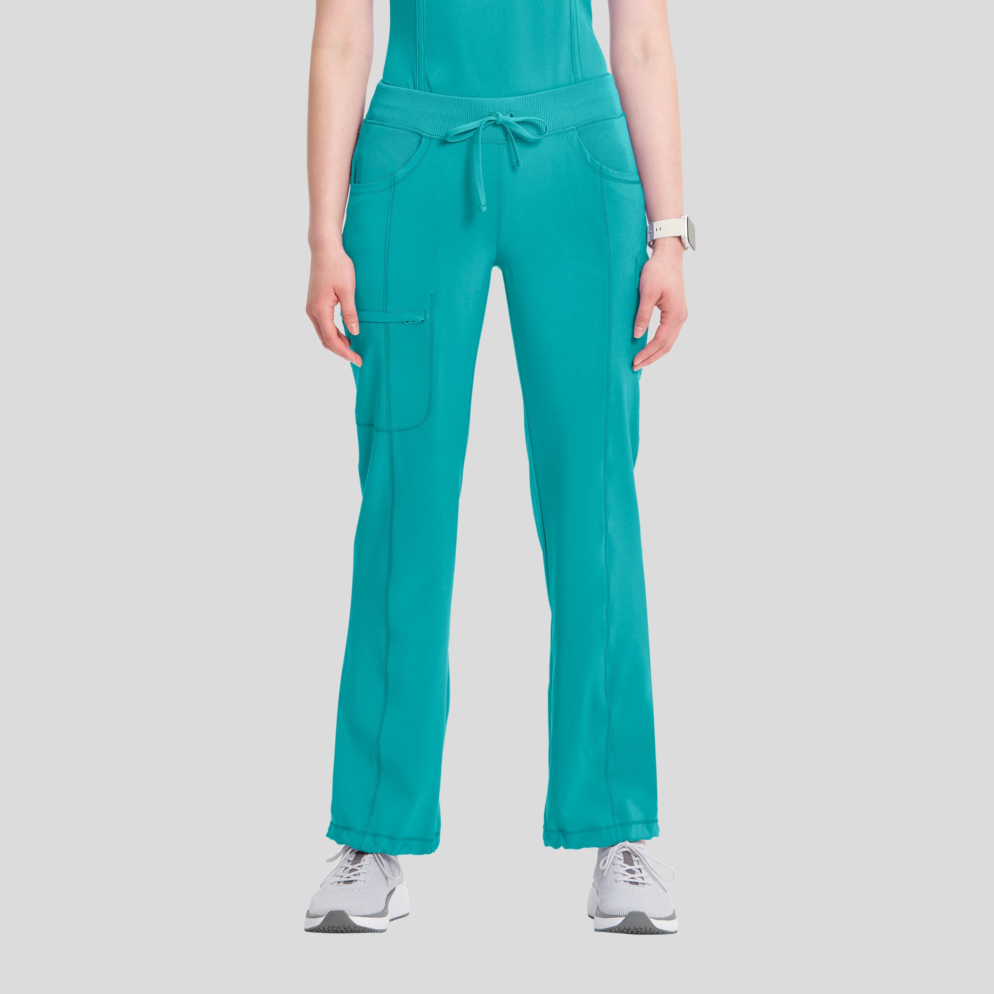 Rib Knit Drawstring Waist Scrub Pant | Teal
