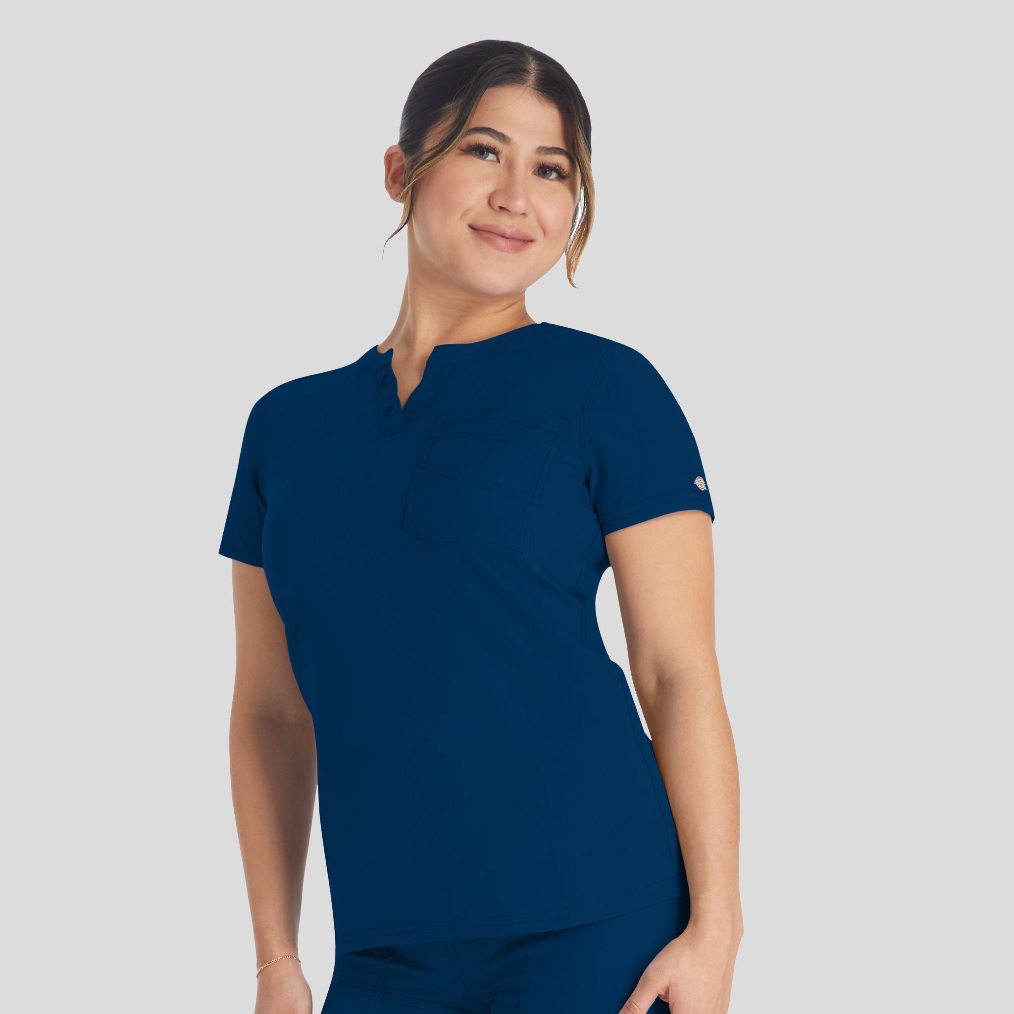Women's Round Neck Henley Scrub Top | Navy