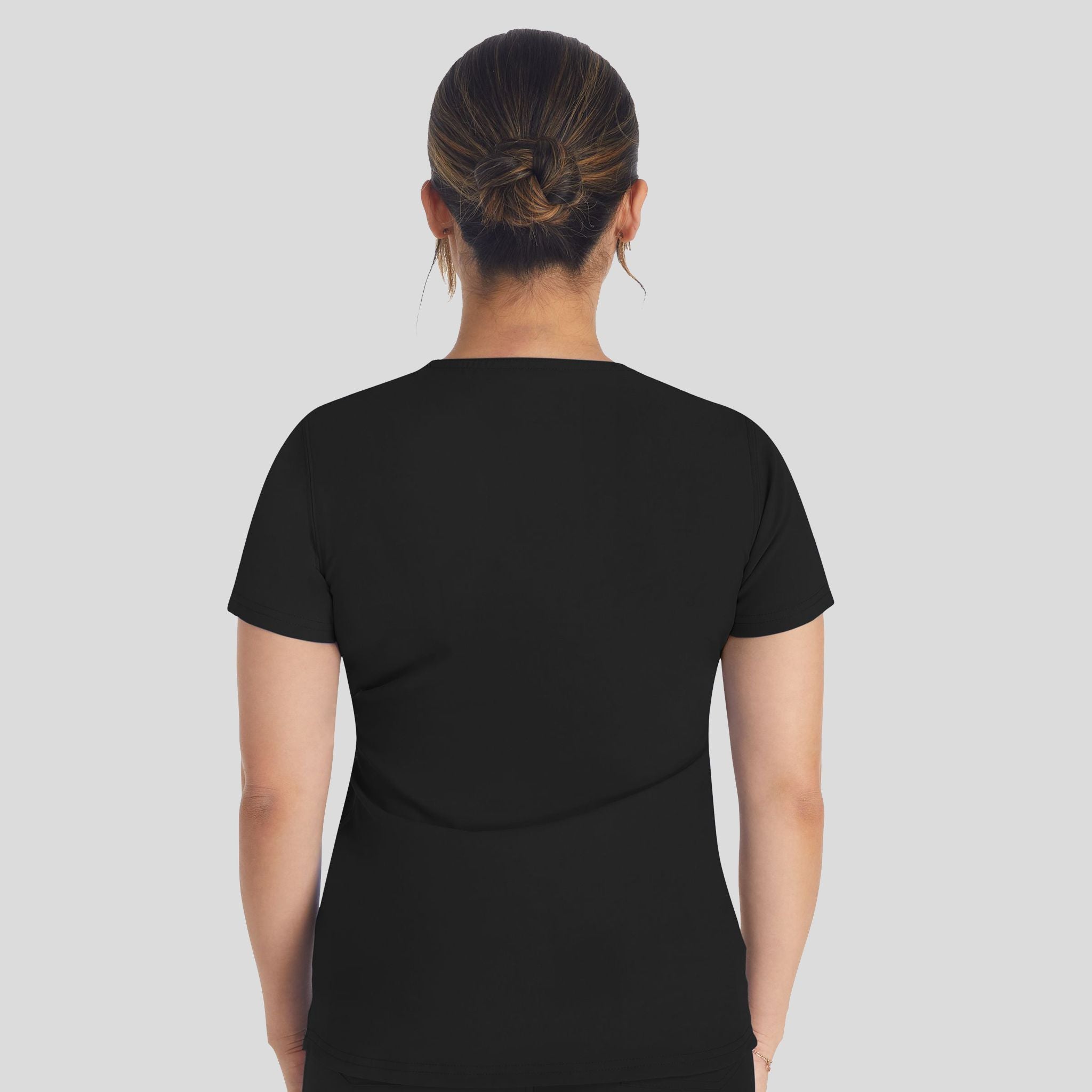 Women's Round Neck Henley Scrub Top | Black