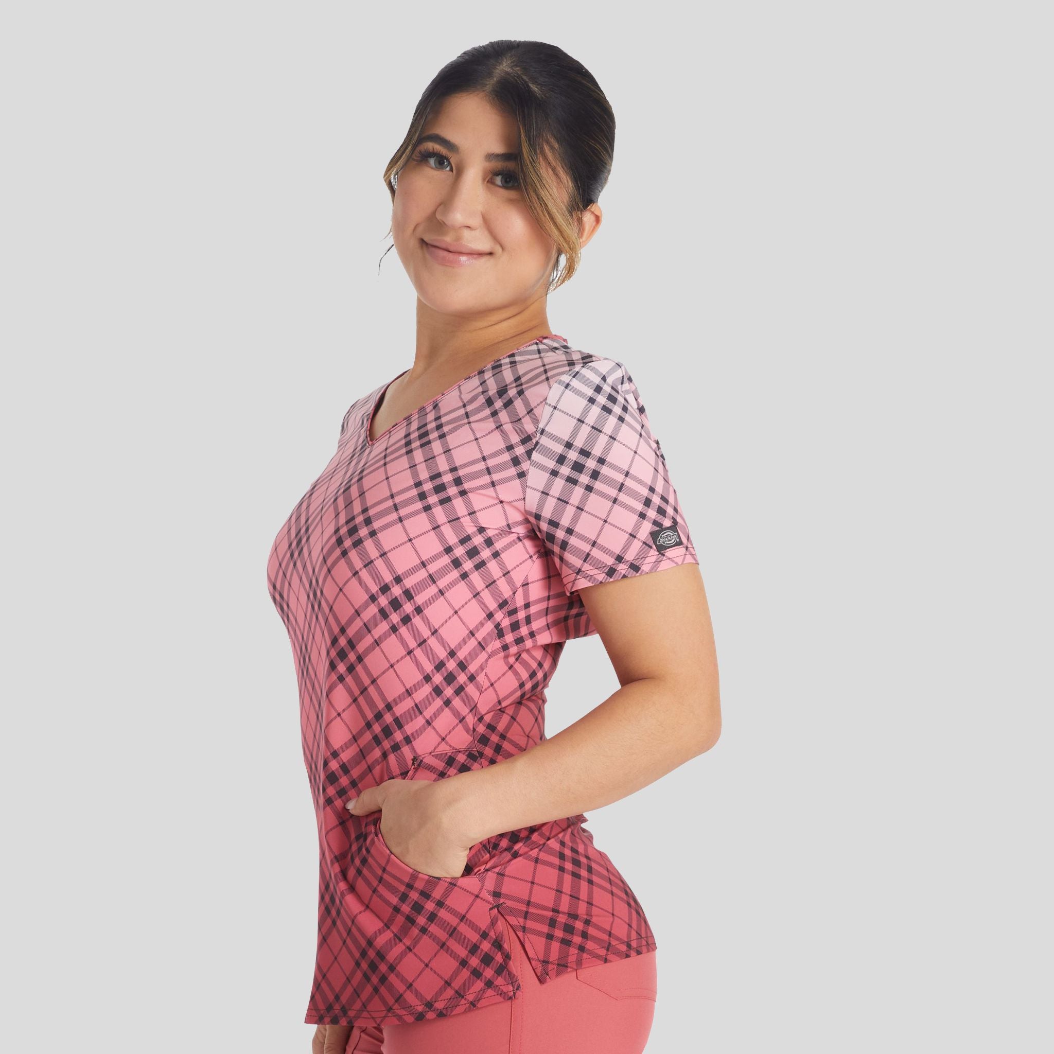 Plaid Dip Dye Print Scrub Top