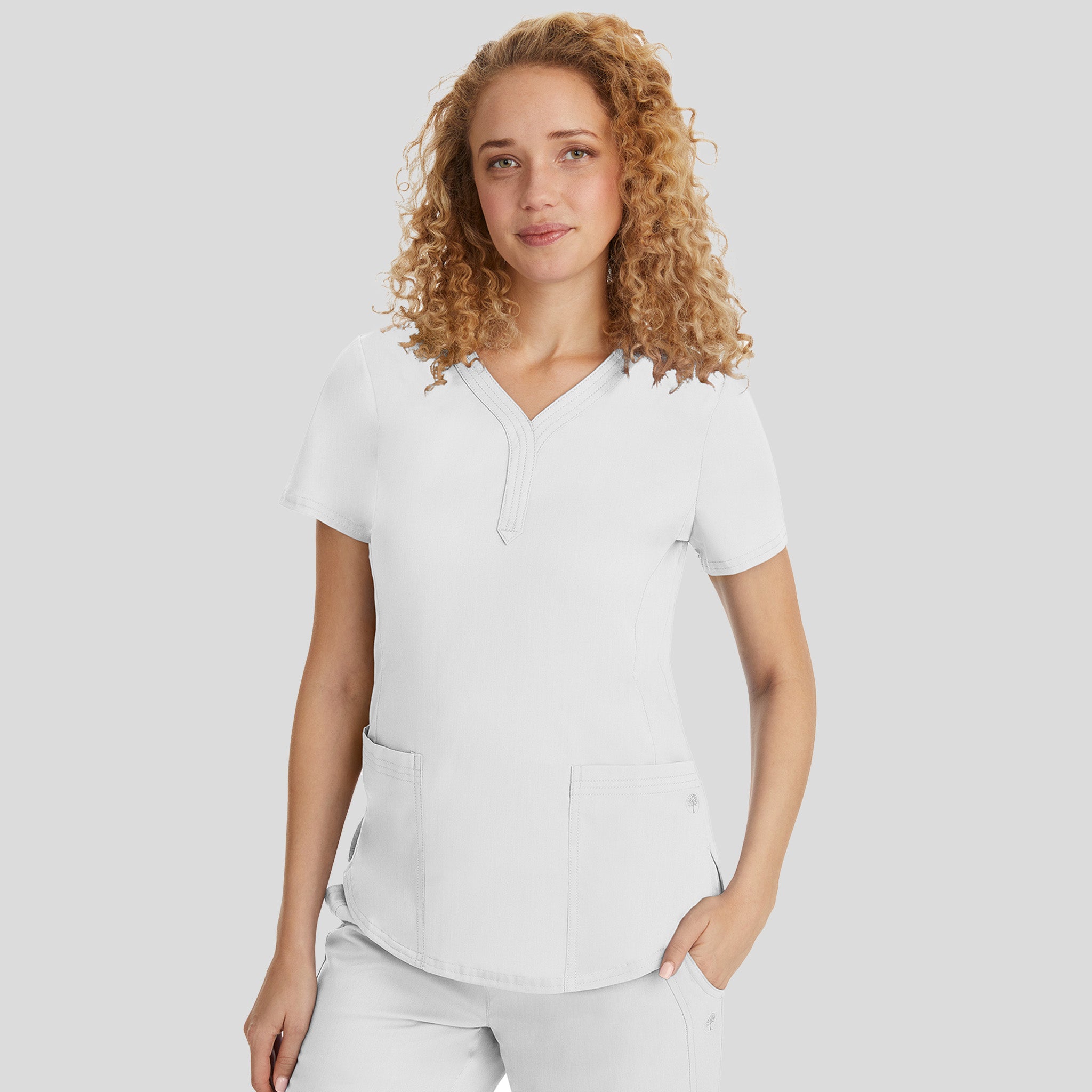 Jane Y-Neck Scrub Top | White
