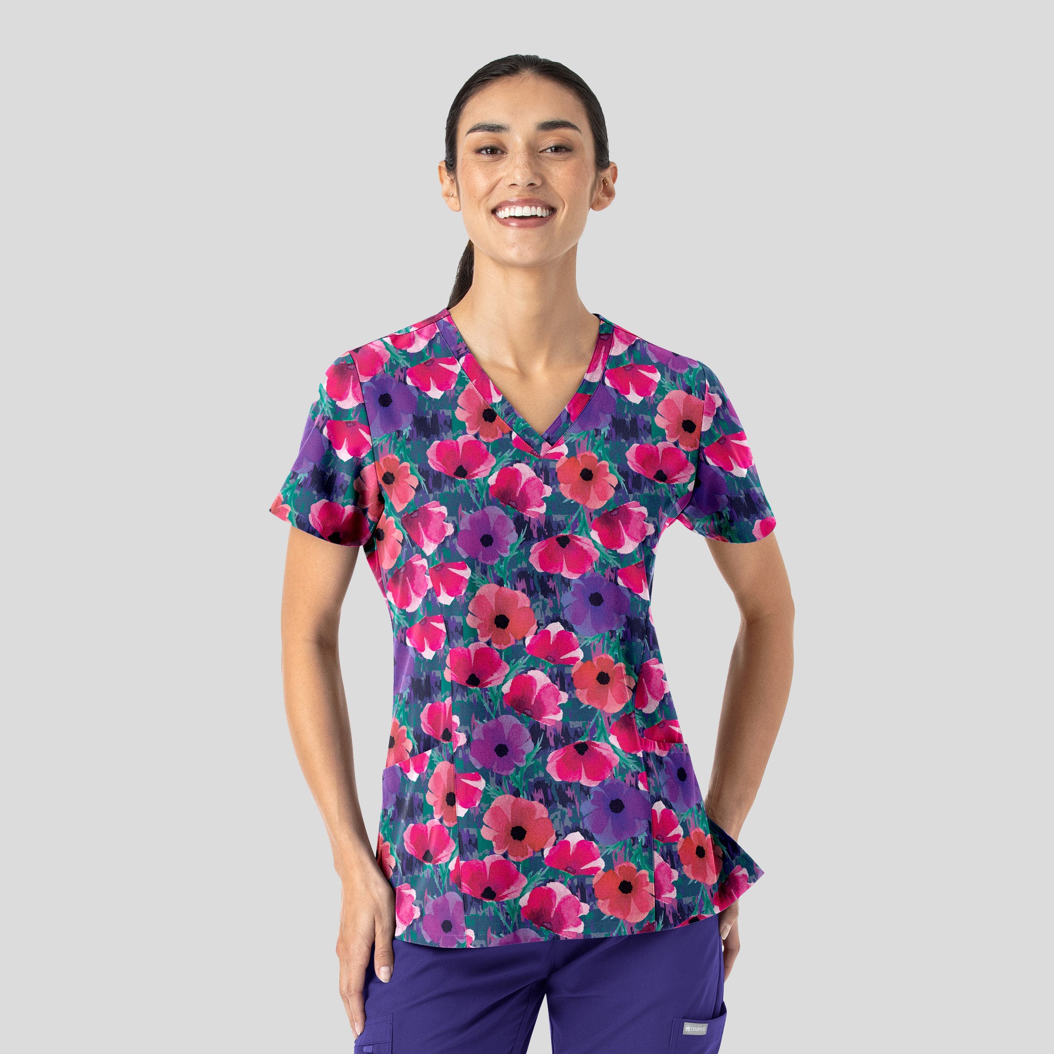 Curved V-Neck Print Top | Autumn Bloom