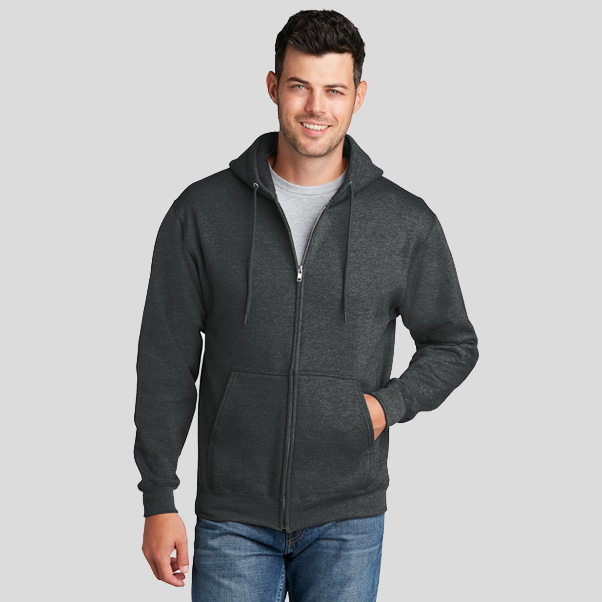 Men's Core Fleece Full-Zip Hooded Sweatshirt | Black Heather