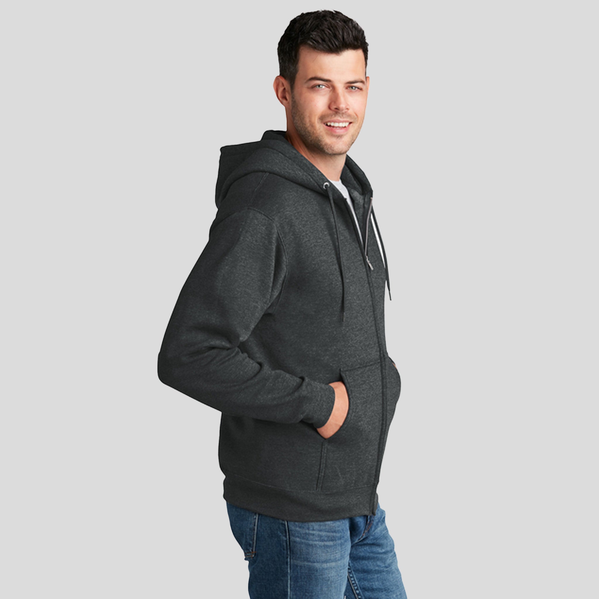 Men's Core Fleece Full-Zip Hooded Sweatshirt | Black Heather