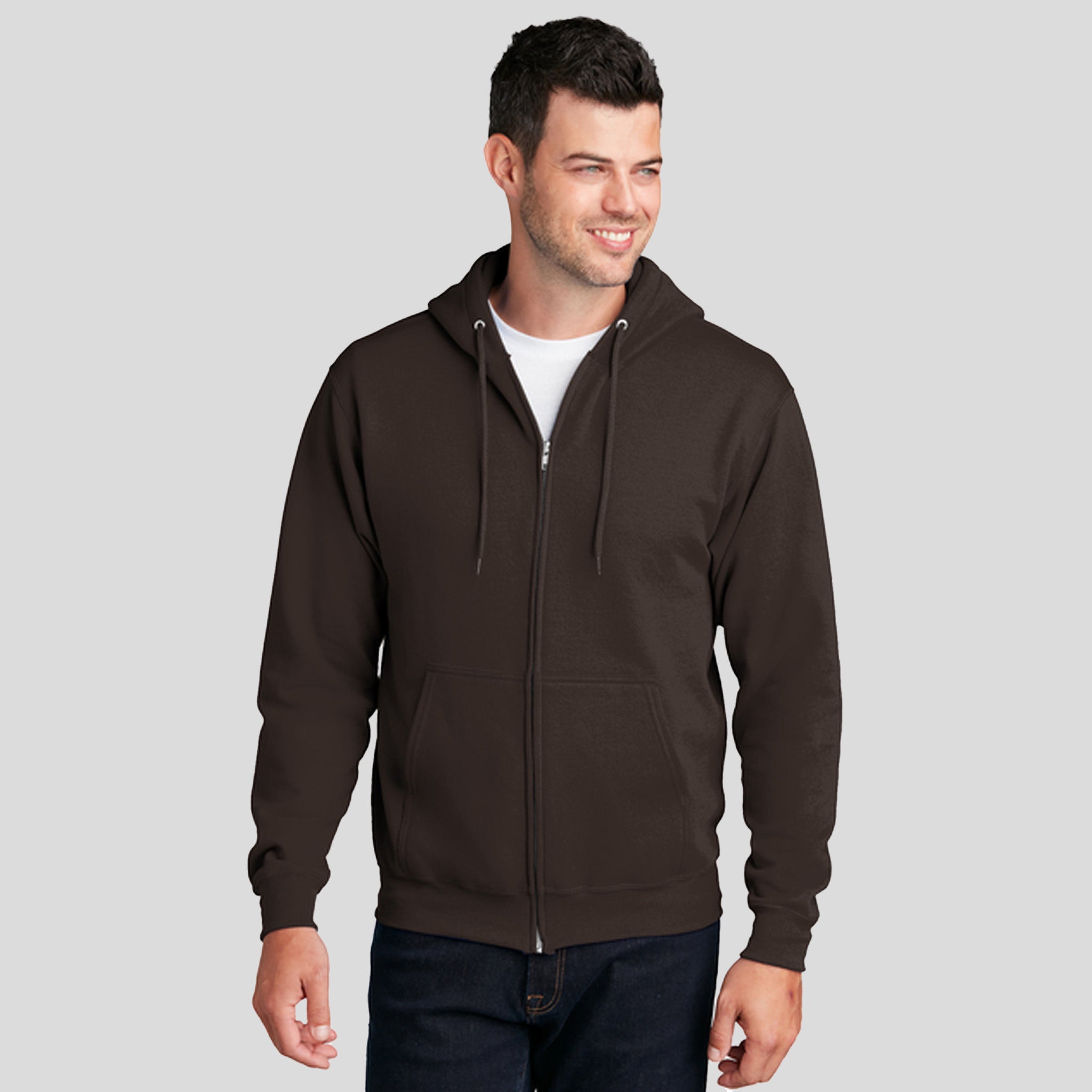 Men's Core Fleece Full-Zip Hooded Sweatshirt | Dark Chocolate Brown