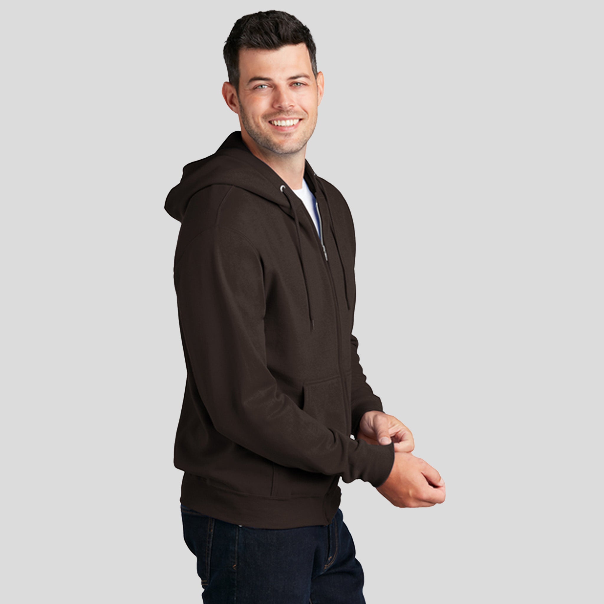 Men's Core Fleece Full-Zip Hooded Sweatshirt | Dark Chocolate Brown