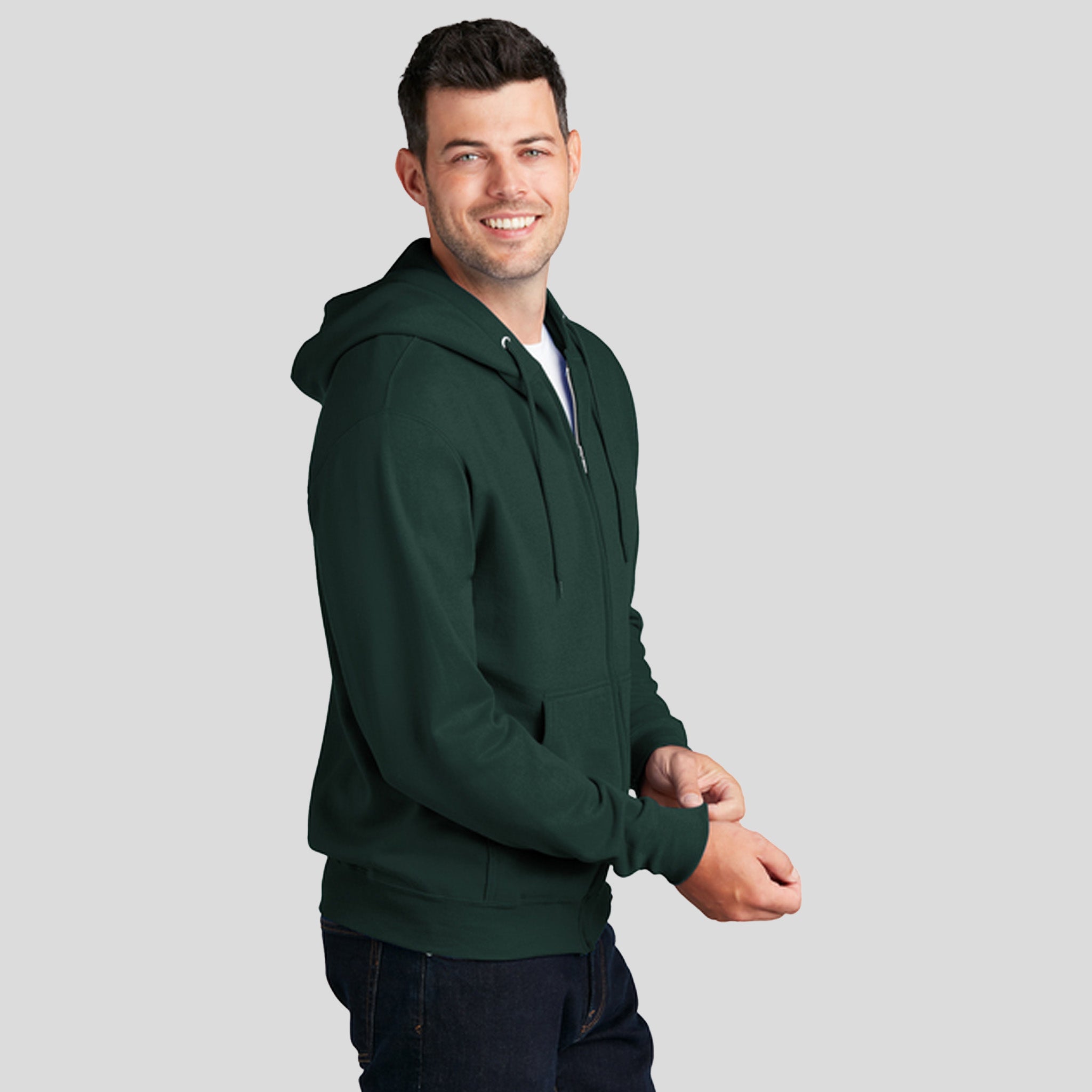 Men's Core Fleece Full-Zip Hooded Sweatshirt | Dark Green