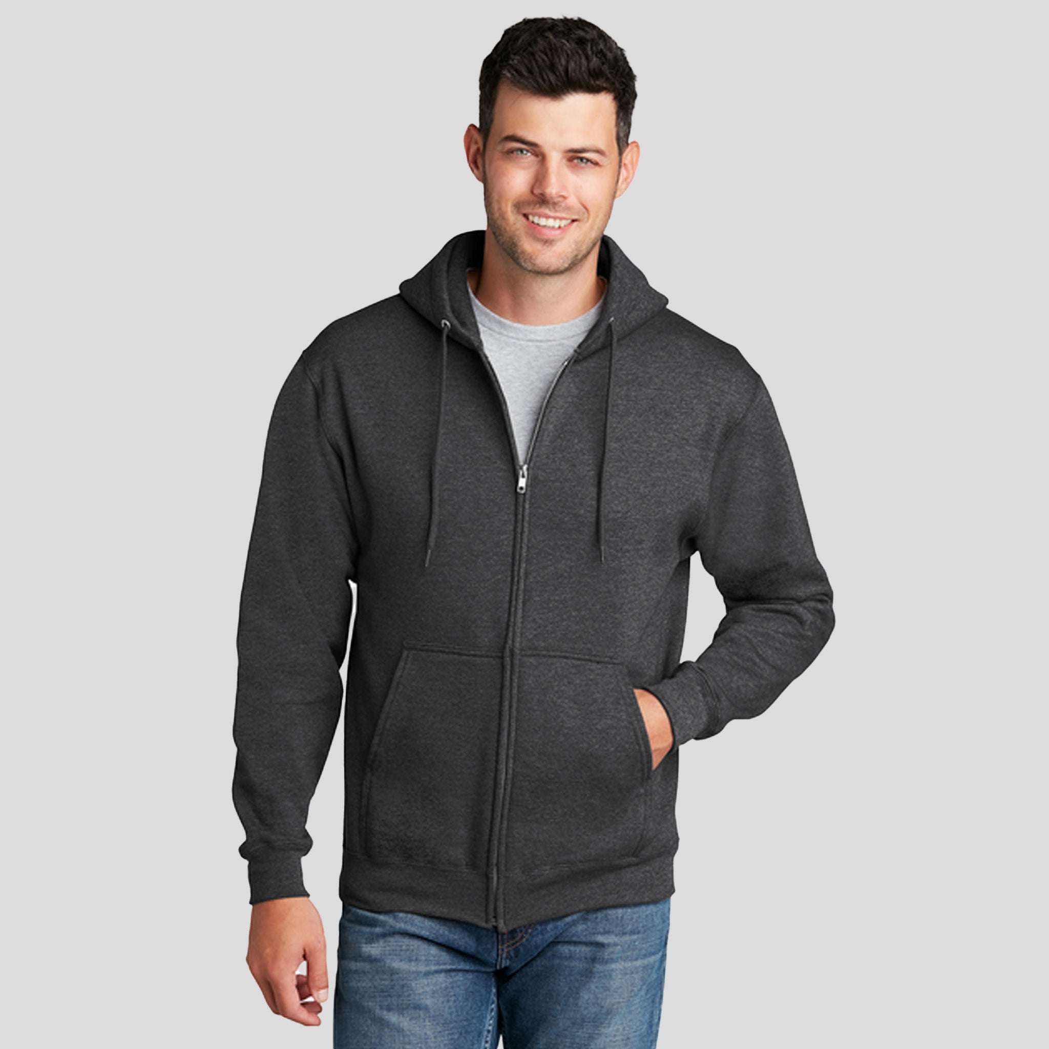 Men's Core Fleece Full-Zip Hooded Sweatshirt | Dark Heather Grey