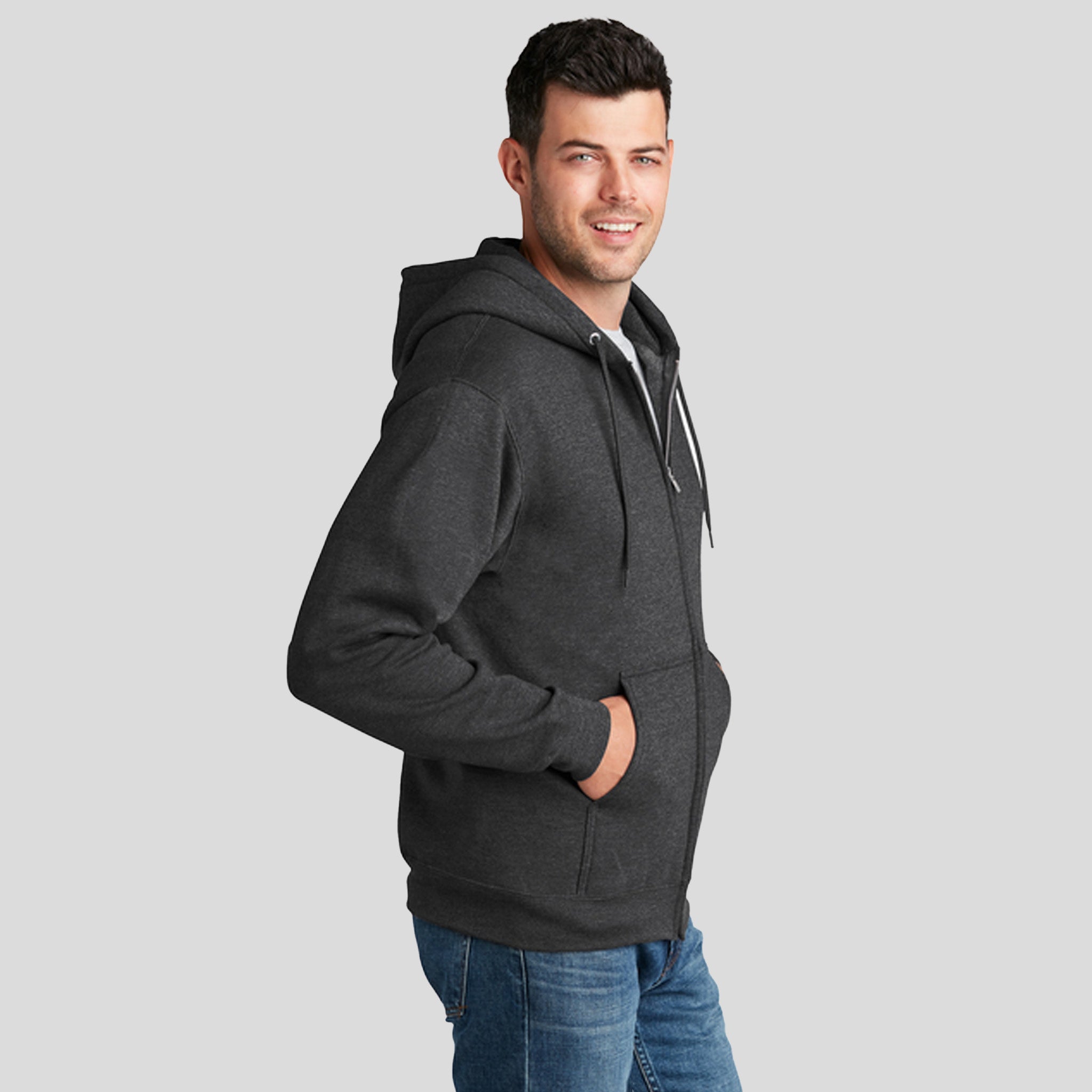 Men's Core Fleece Full-Zip Hooded Sweatshirt | Dark Heather Grey