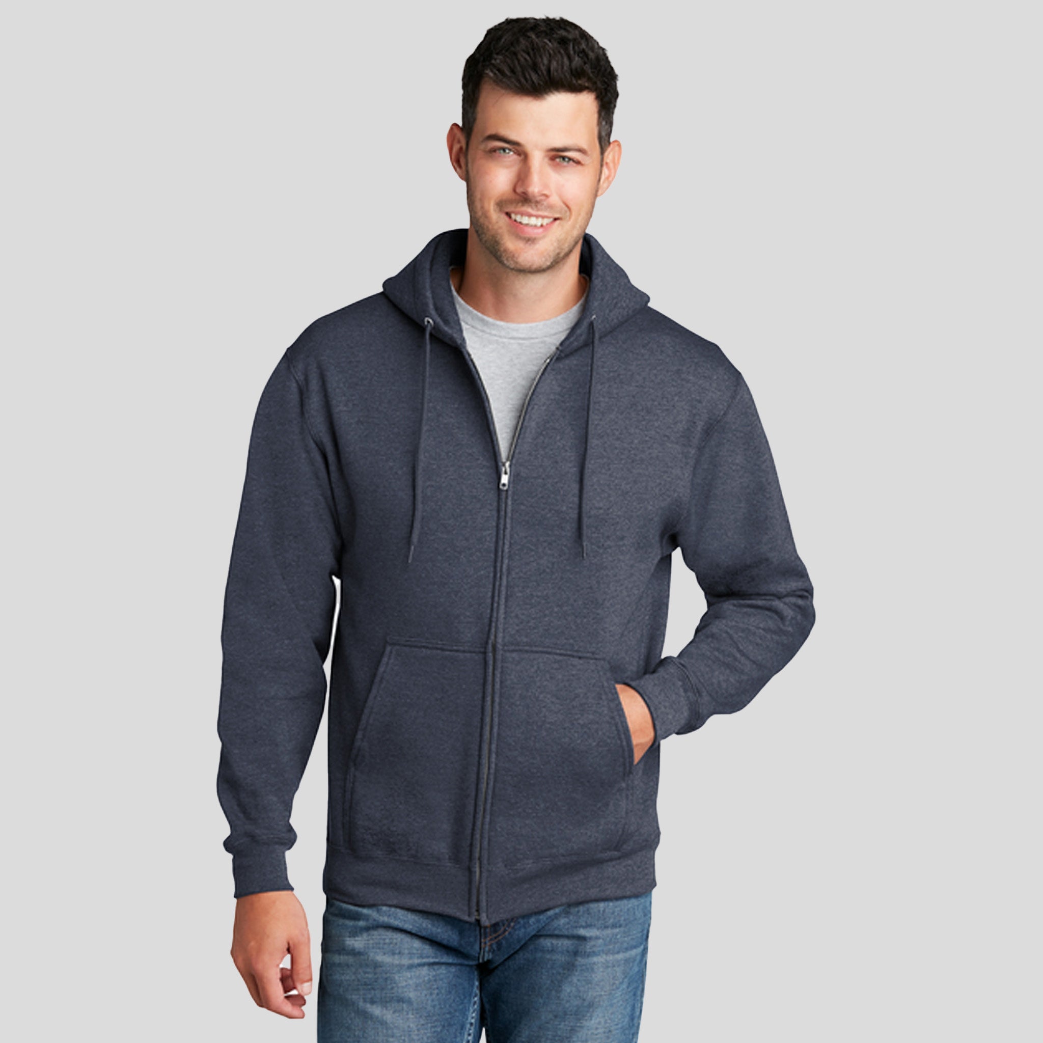 Men's Core Fleece Full-Zip Hooded Sweatshirt | Heather Navy