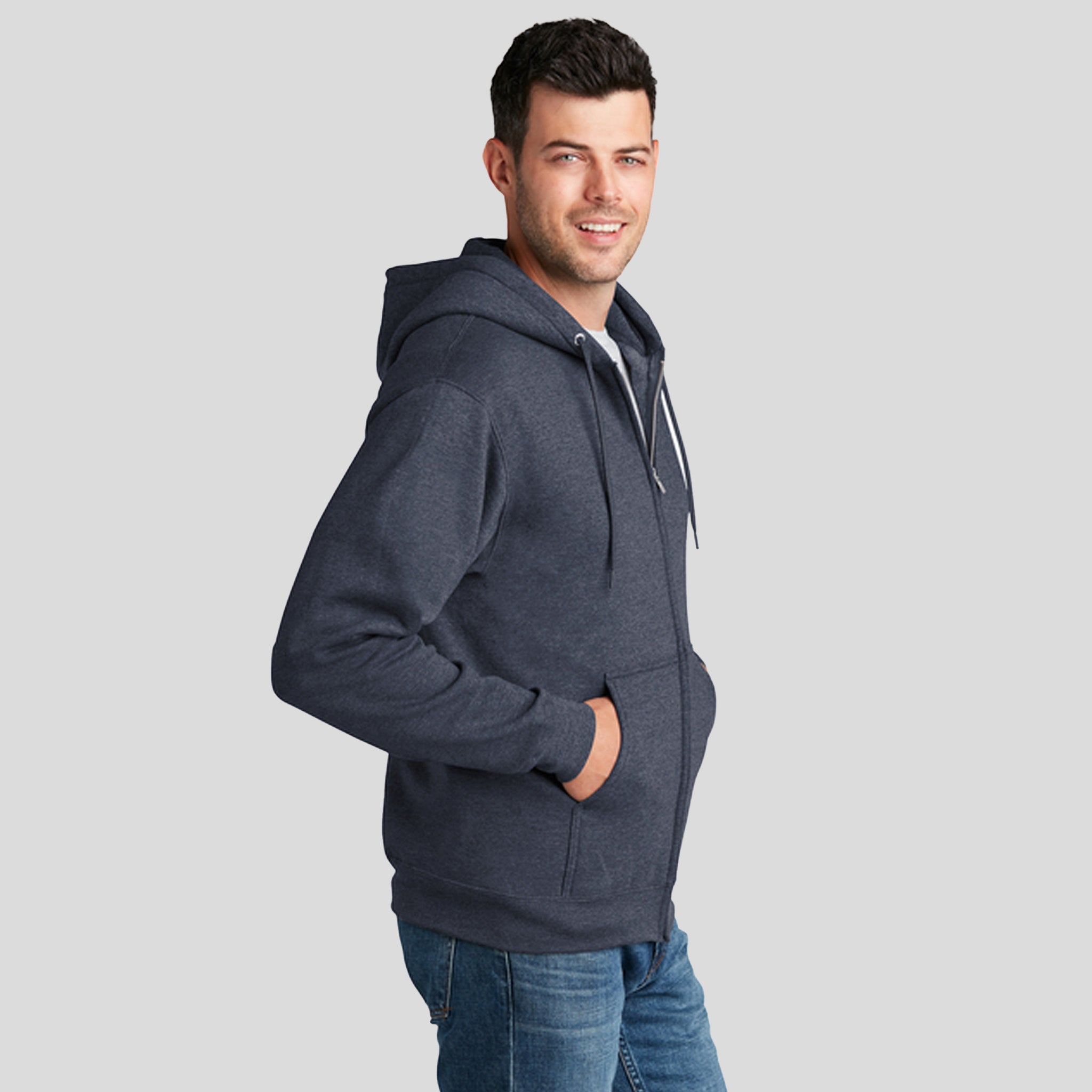 Men's Core Fleece Full-Zip Hooded Sweatshirt | Heather Navy
