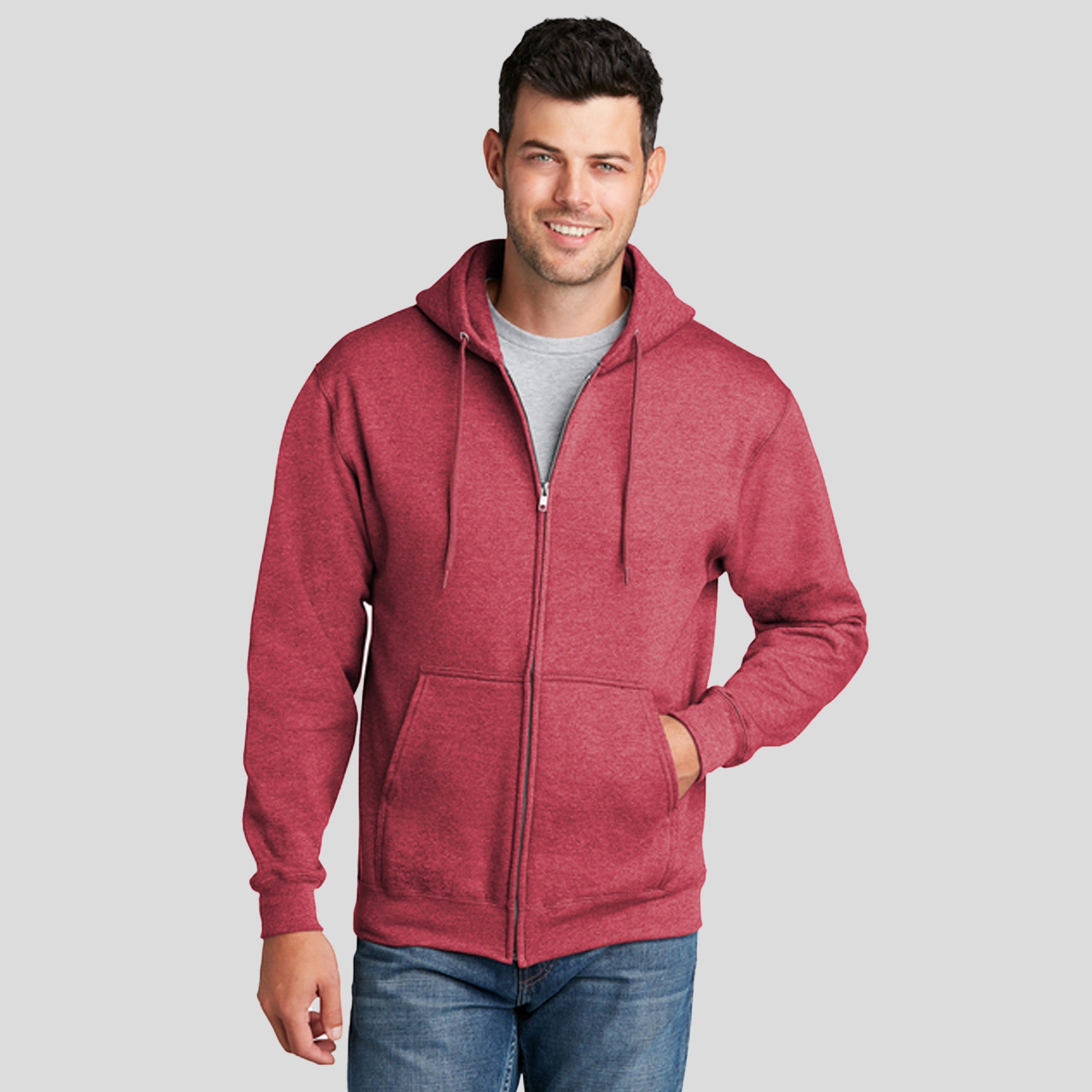 Men's Core Fleece Full-Zip Hooded Sweatshirt | Heather Red