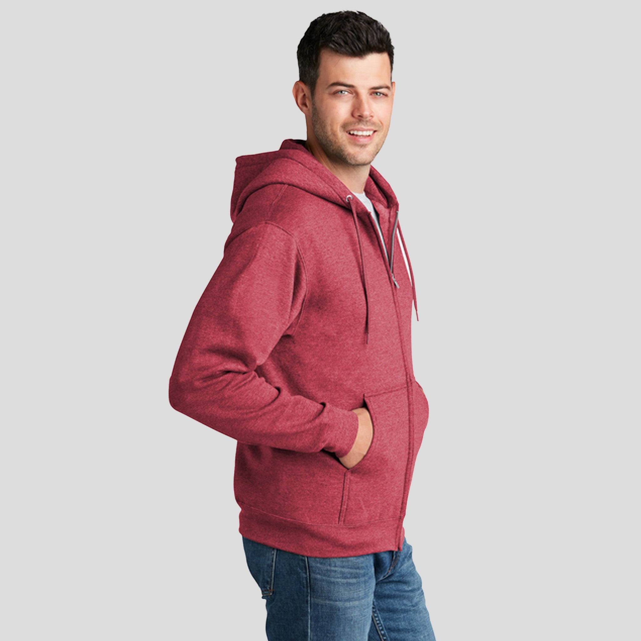 Men's Core Fleece Full-Zip Hooded Sweatshirt | Heather Red