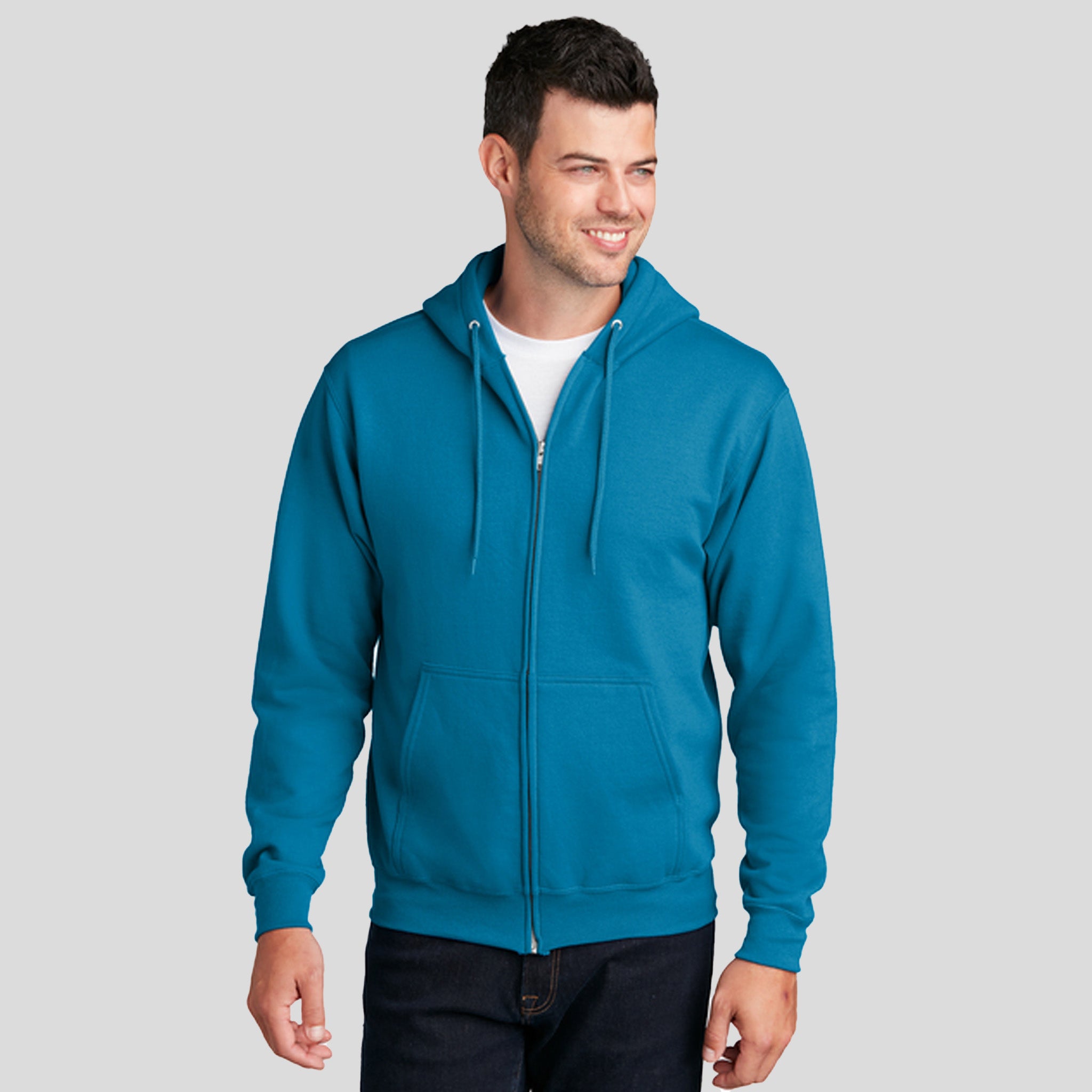 Men's Core Fleece Full-Zip Hooded Sweatshirt | Neon Blue