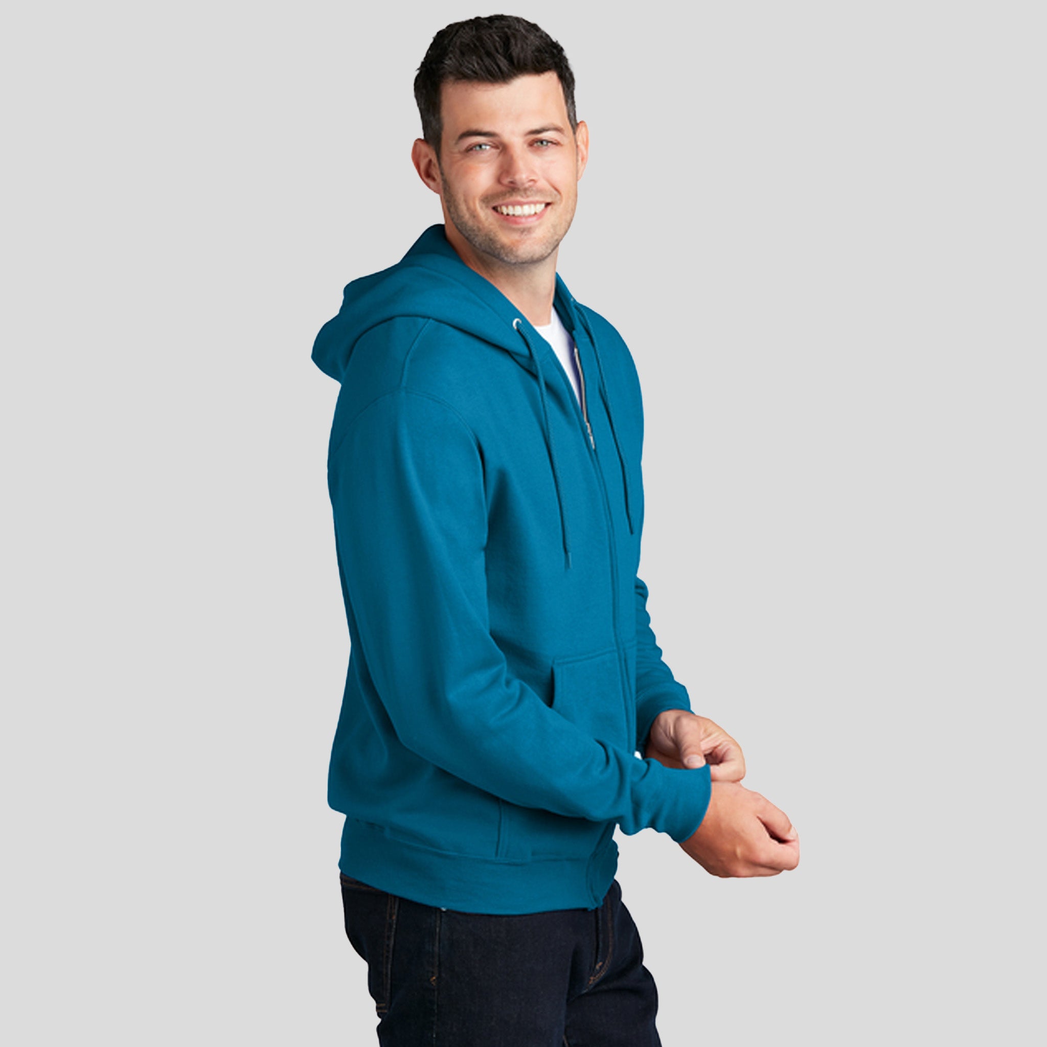 Men's Core Fleece Full-Zip Hooded Sweatshirt | Neon Blue