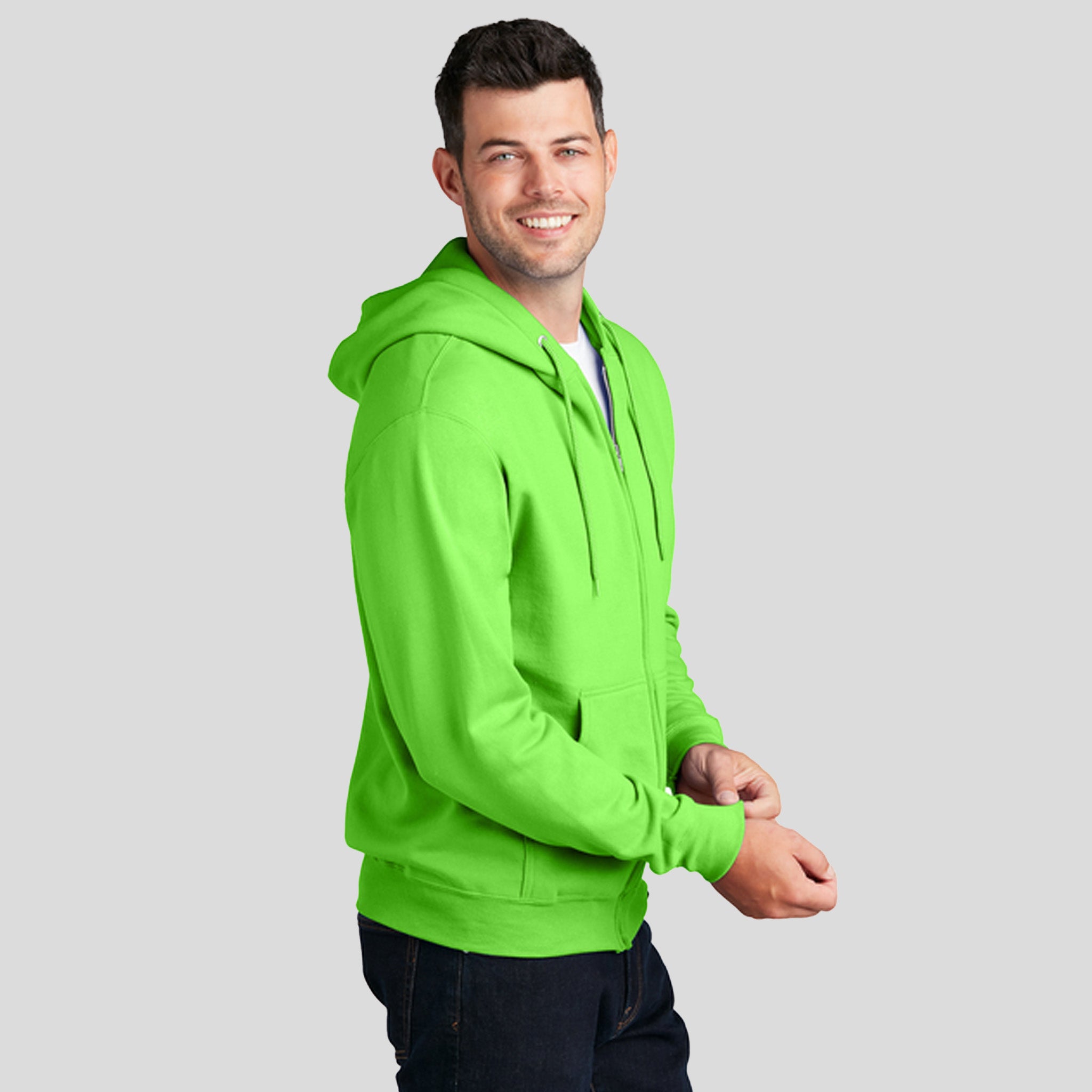Men's Core Fleece Full-Zip Hooded Sweatshirt | Neon Green