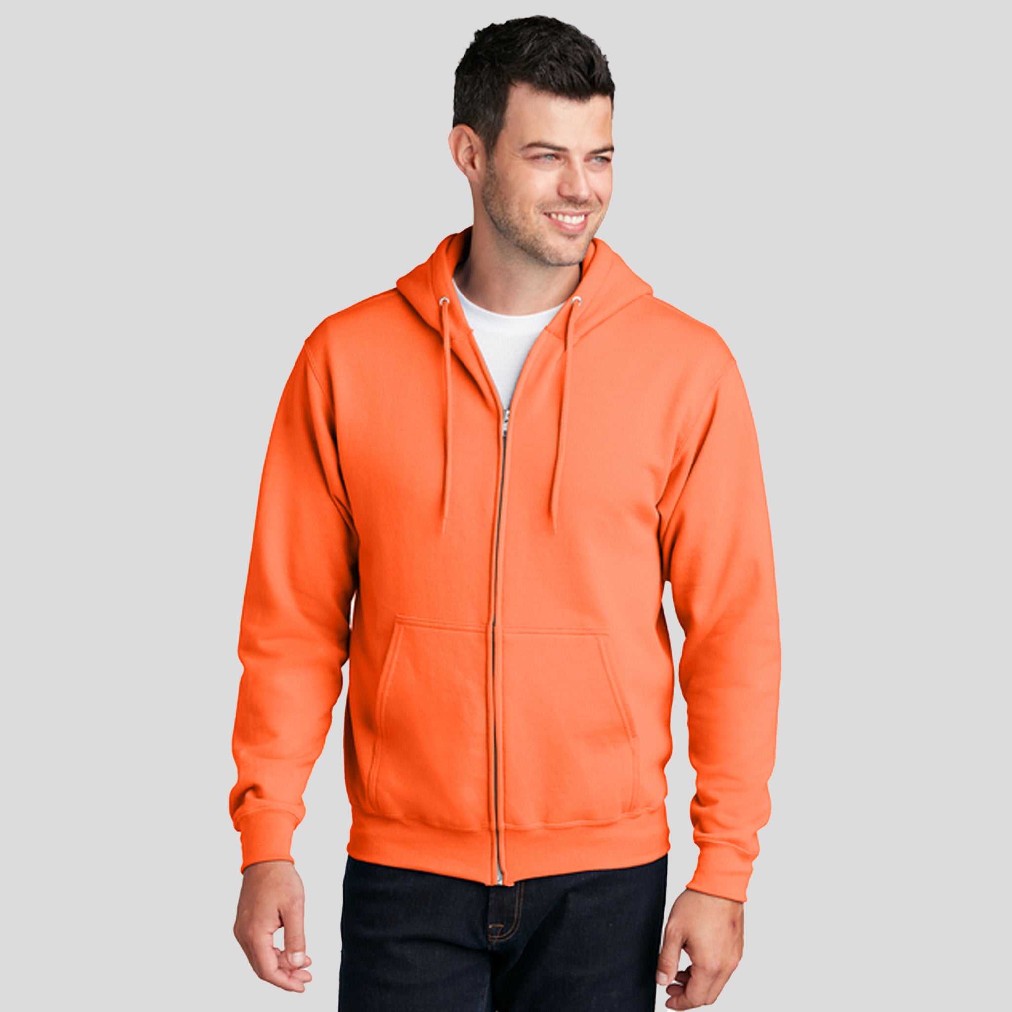 Men's Core Fleece Full-Zip Hooded Sweatshirt | Neon Orange
