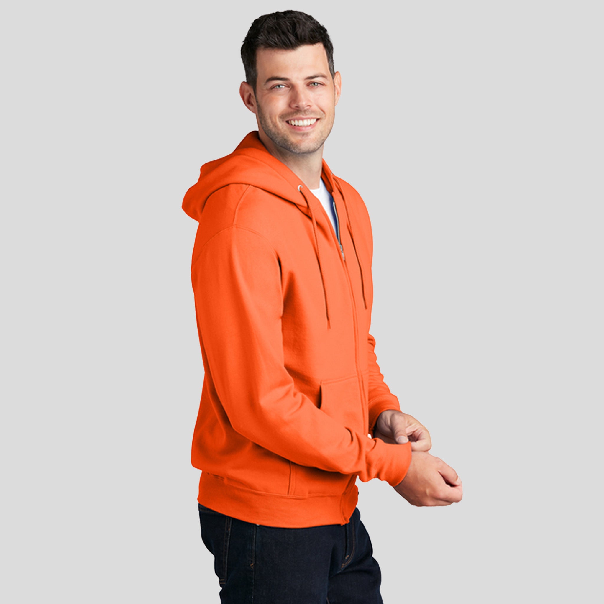 Men's Core Fleece Full-Zip Hooded Sweatshirt | Neon Orange