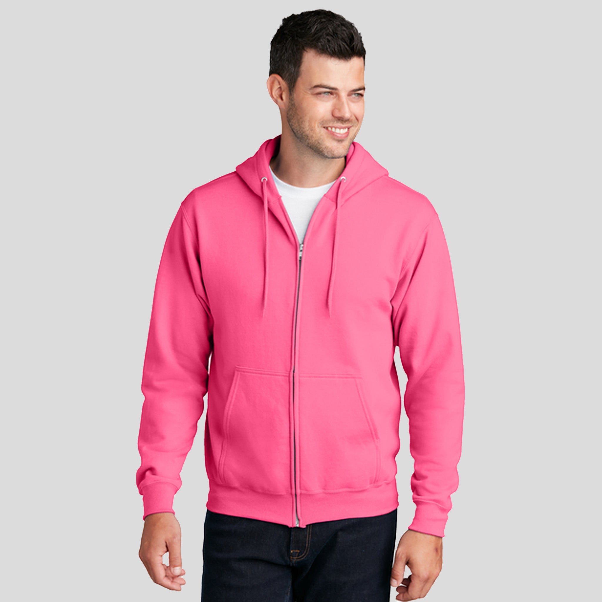 Men's Core Fleece Full-Zip Hooded Sweatshirt | Neon Pink