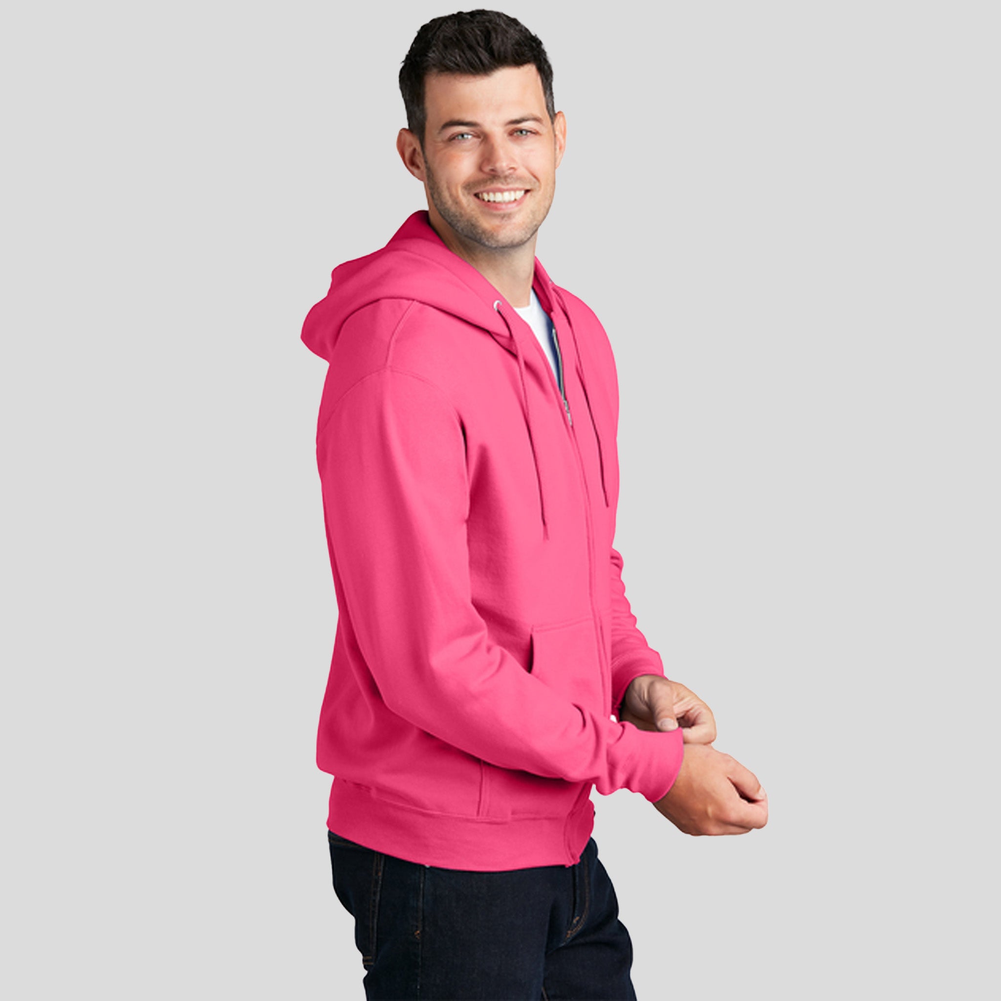 Men's Core Fleece Full-Zip Hooded Sweatshirt | Neon Pink