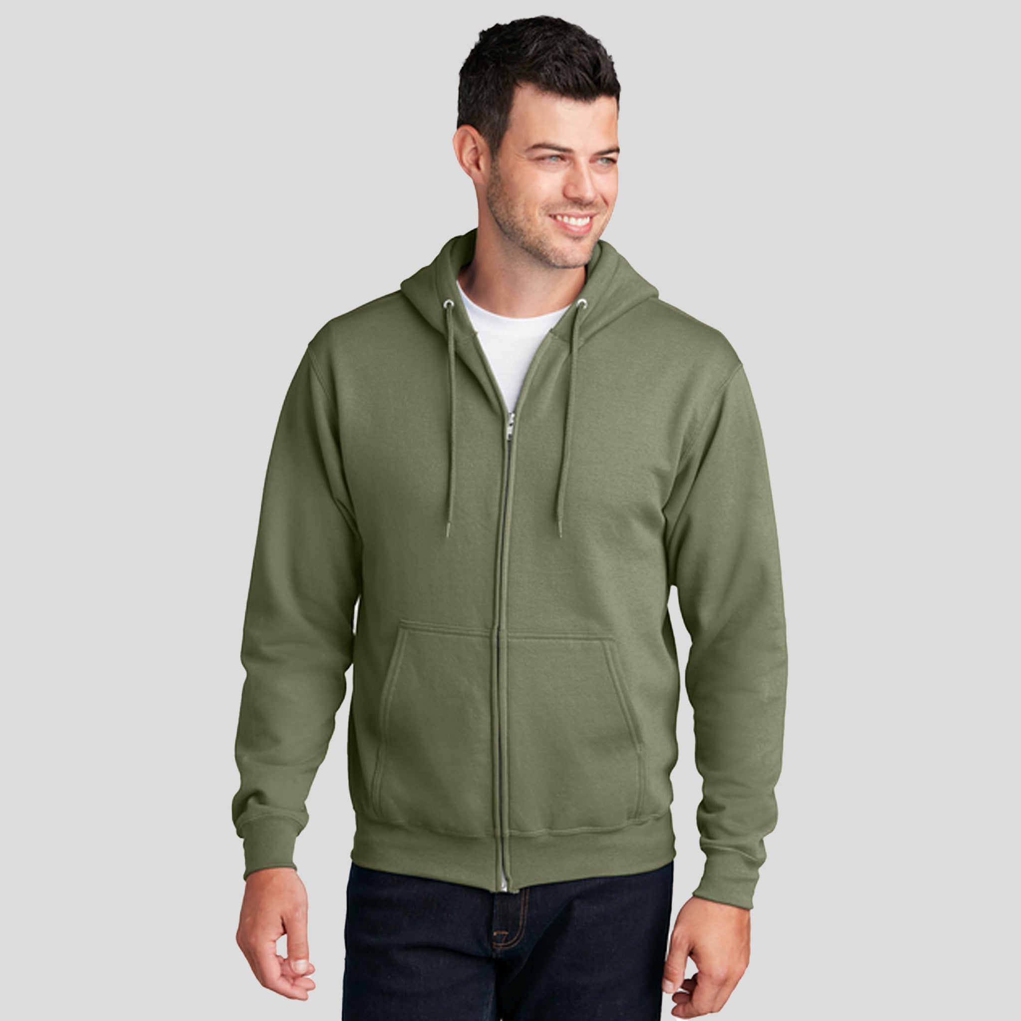 Men's Core Fleece Full-Zip Hooded Sweatshirt | Olive Drab Green