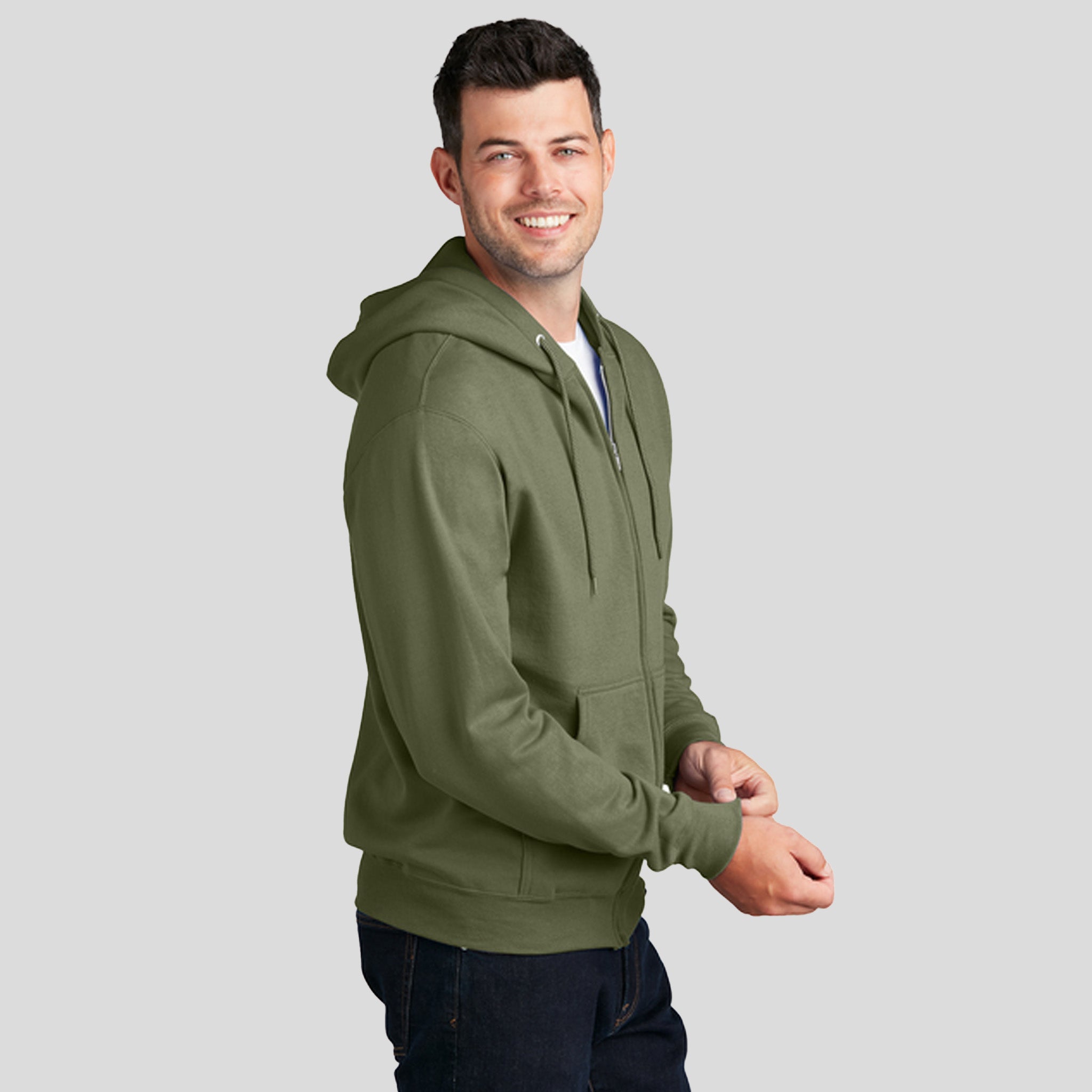 Men's Core Fleece Full-Zip Hooded Sweatshirt | Olive Drab Green