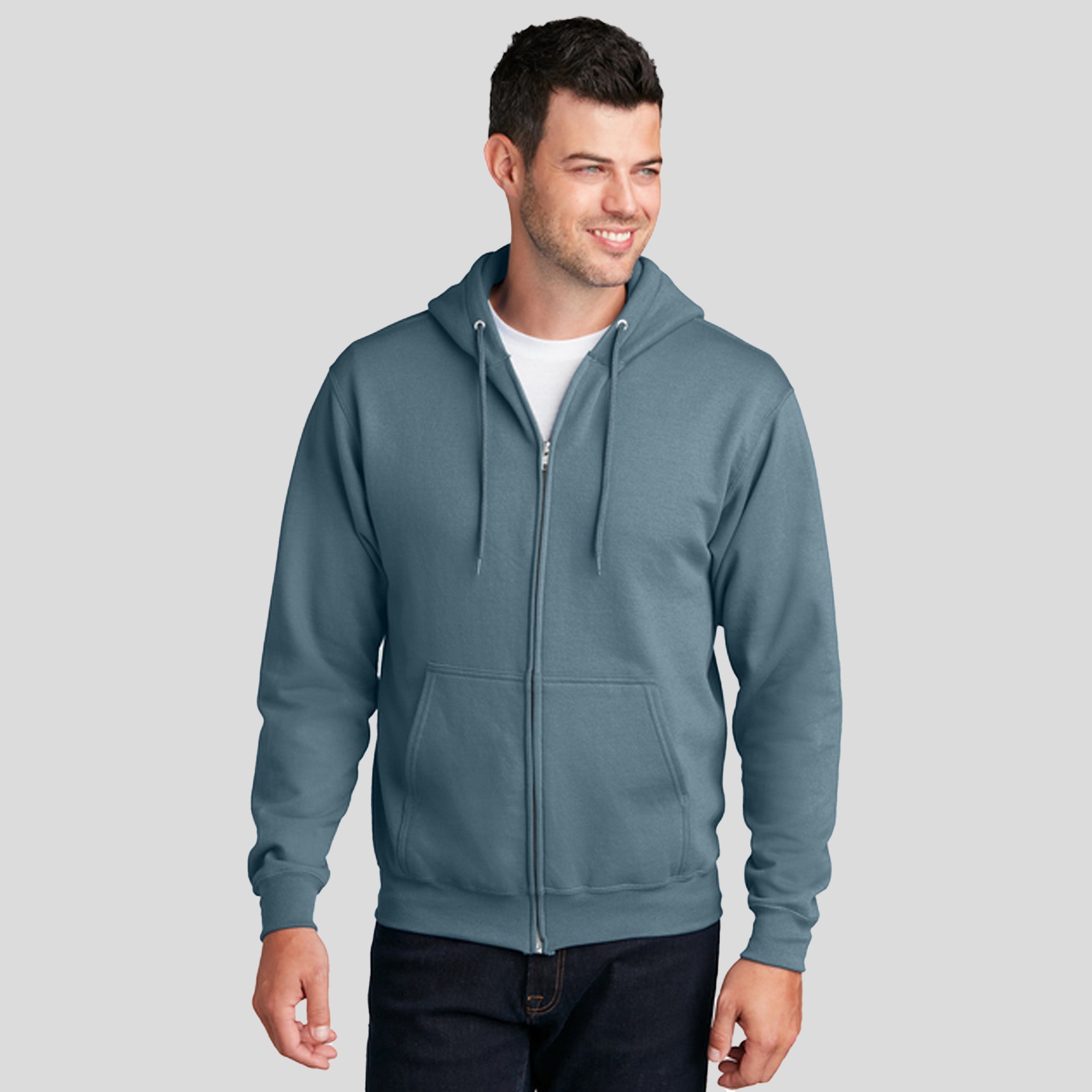 Men's Core Fleece Full-Zip Hooded Sweatshirt | Steel Blue