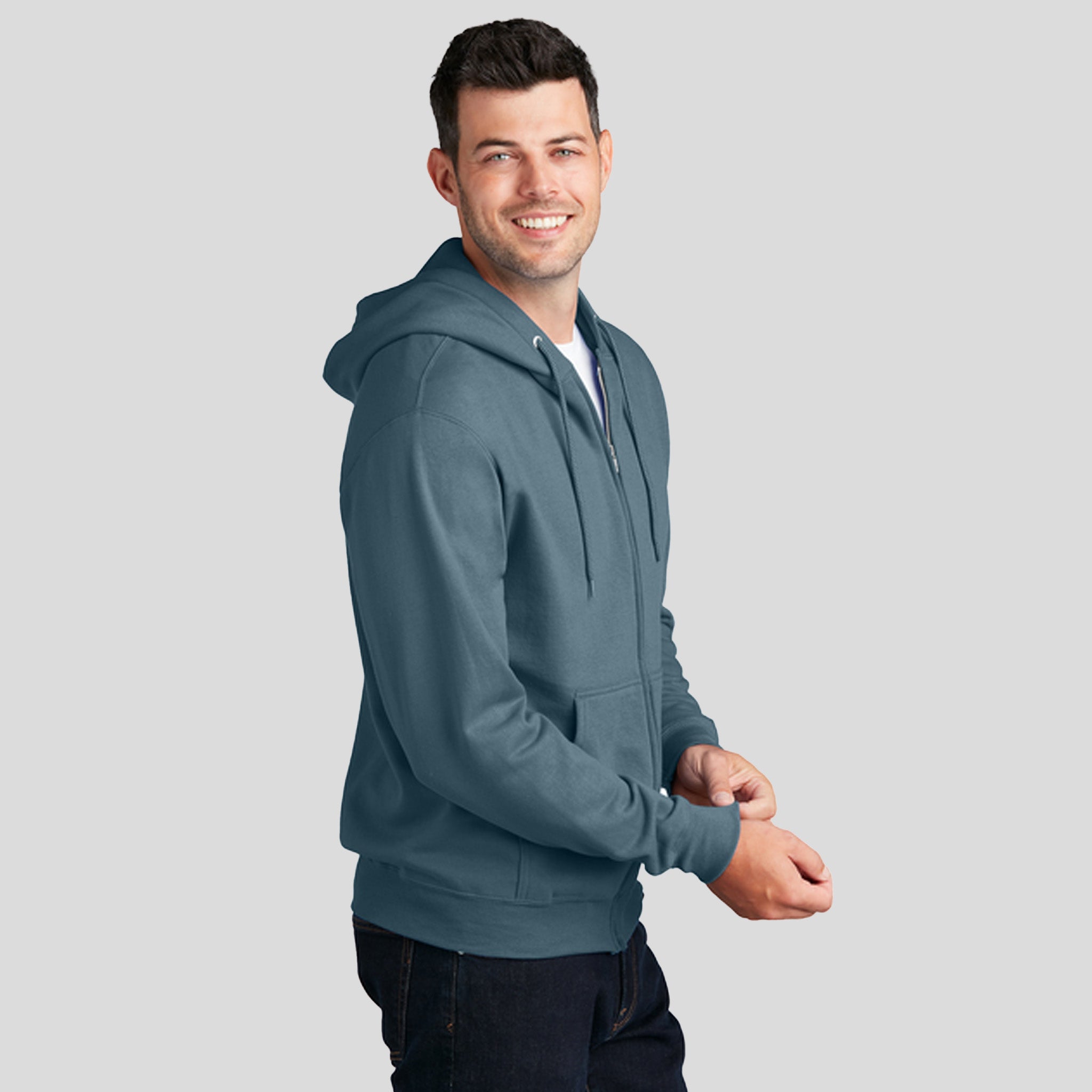 Men's Core Fleece Full-Zip Hooded Sweatshirt | Steel Blue