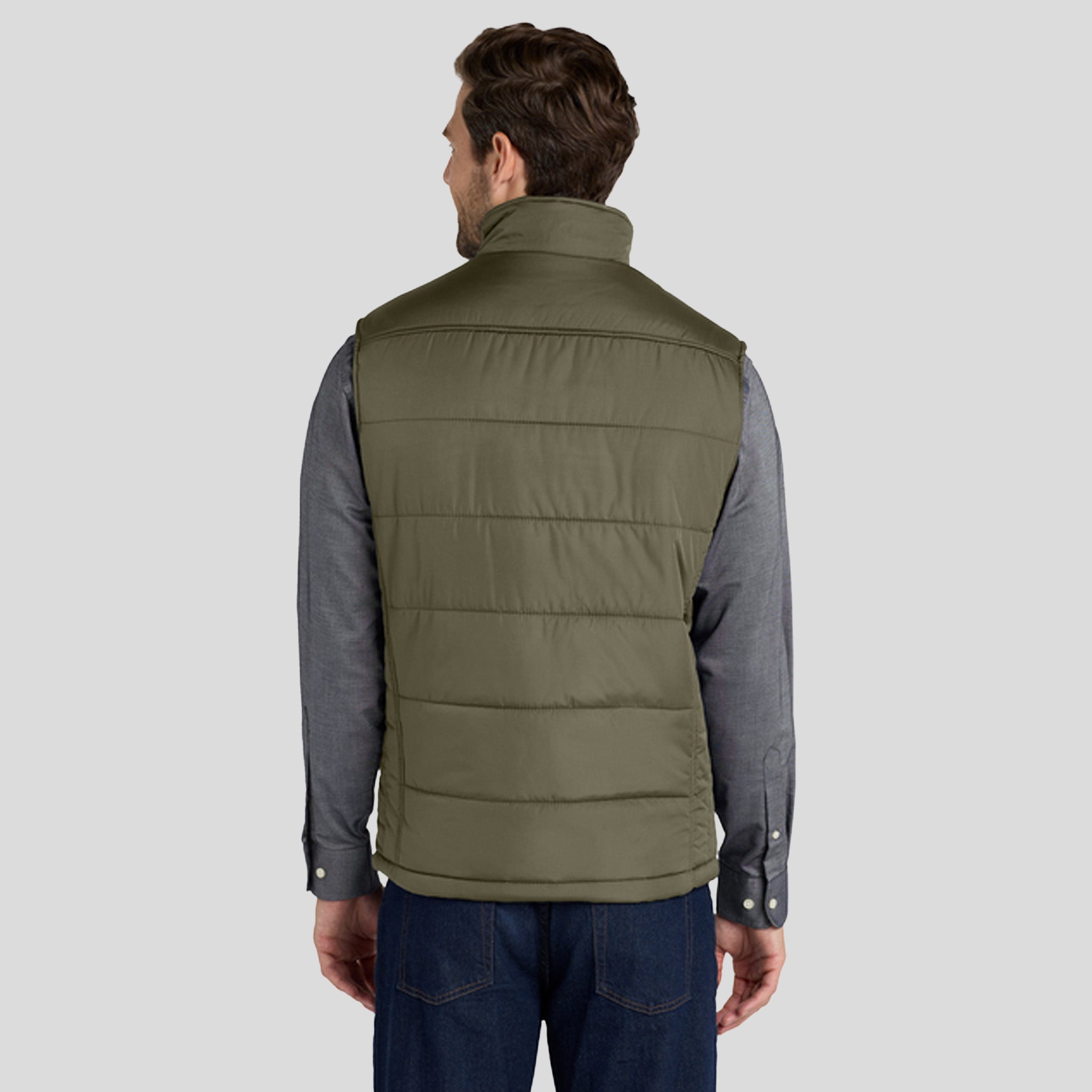 Men's Puffy Vest | Olive/Cayenne