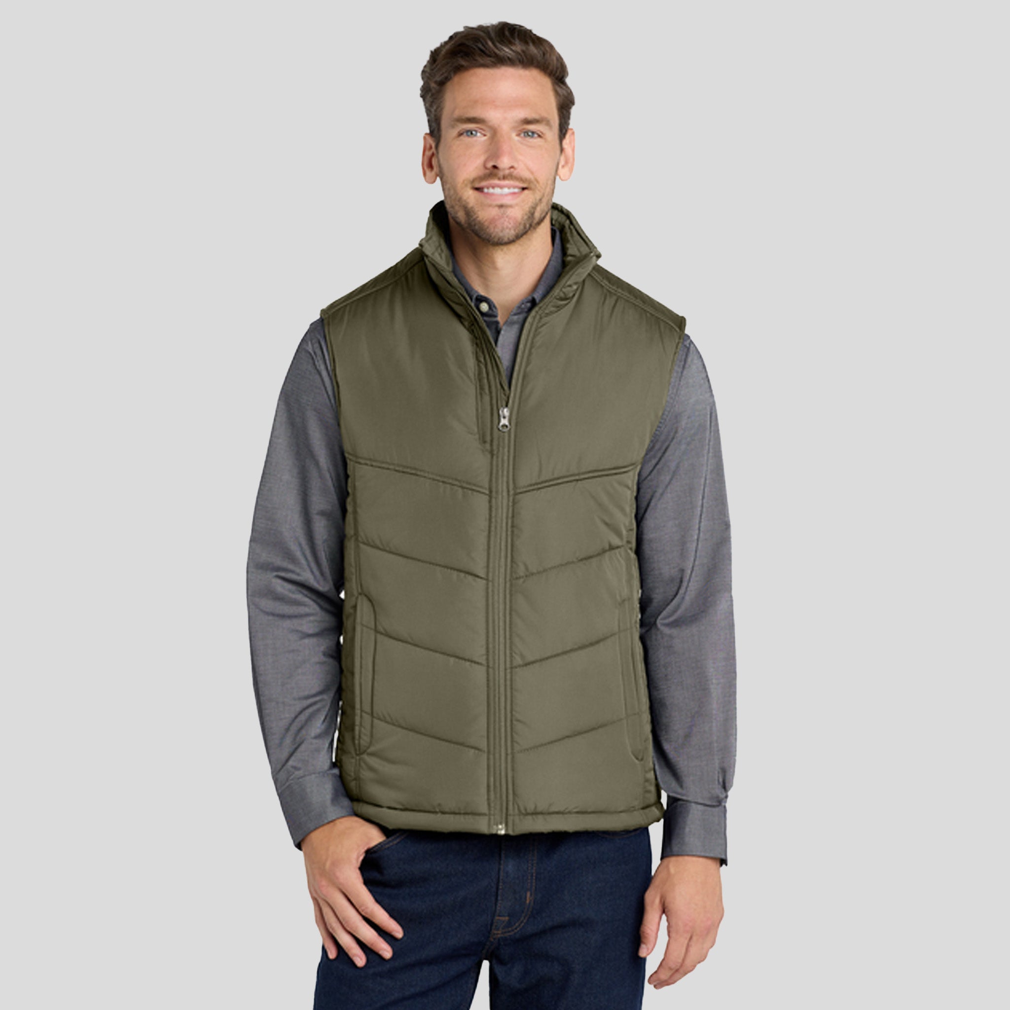 Men's Puffy Vest | Olive/Cayenne
