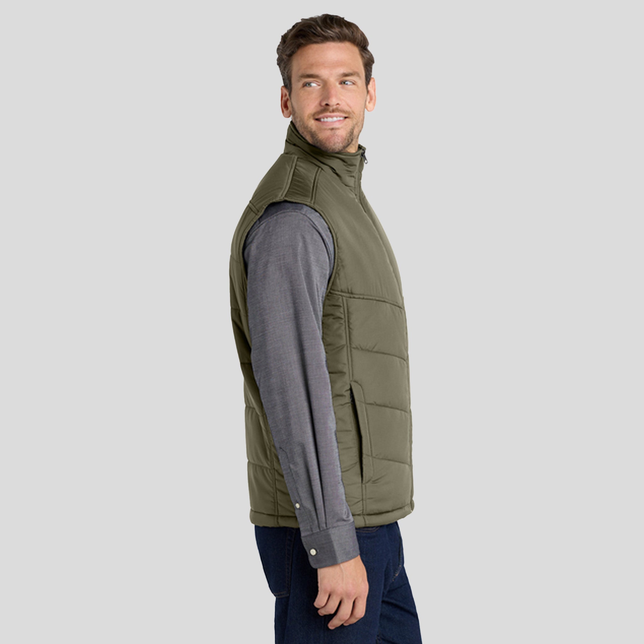 Men's Puffy Vest | Olive/Cayenne