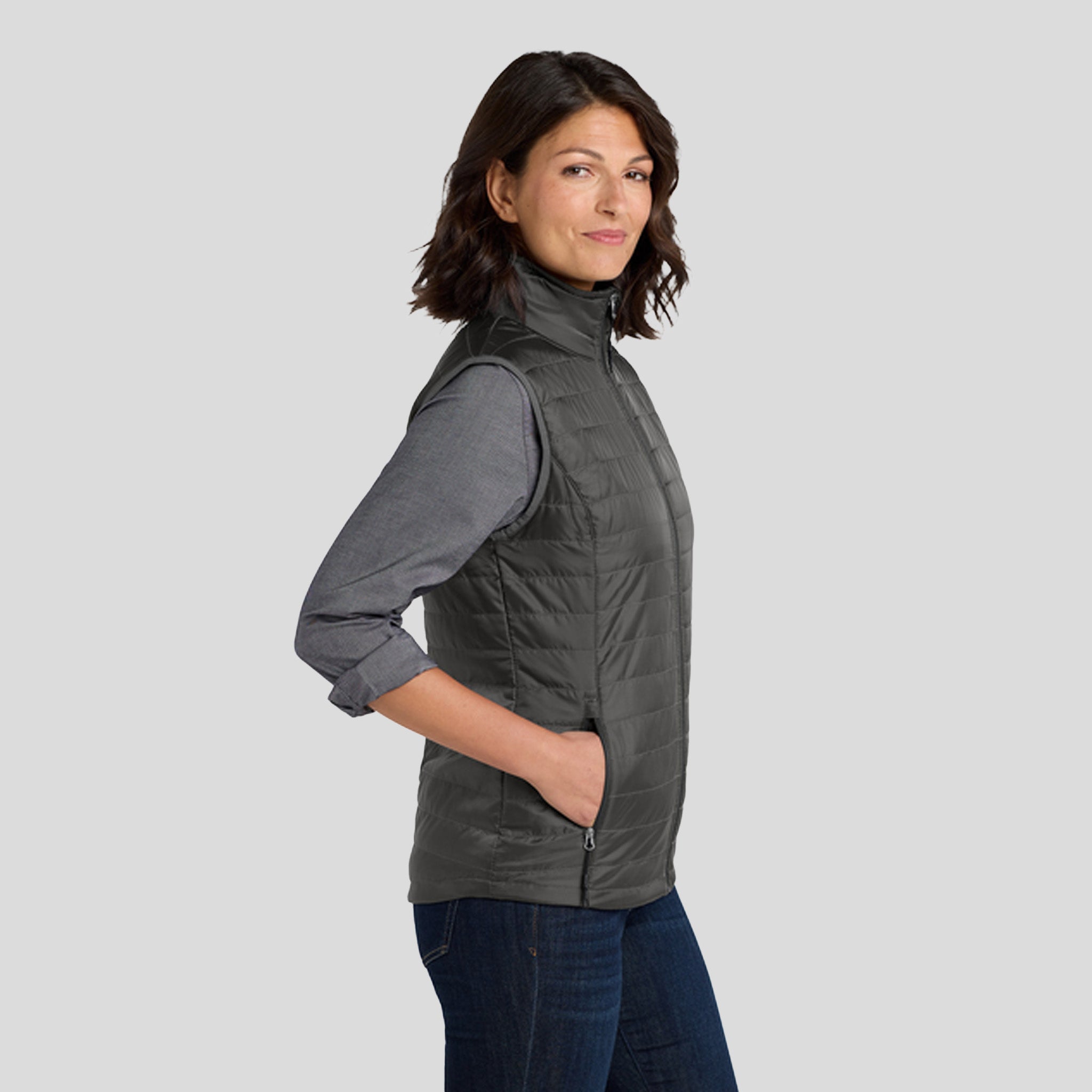 Women's Packable Puffy Vest | Sterling Grey Graphite
