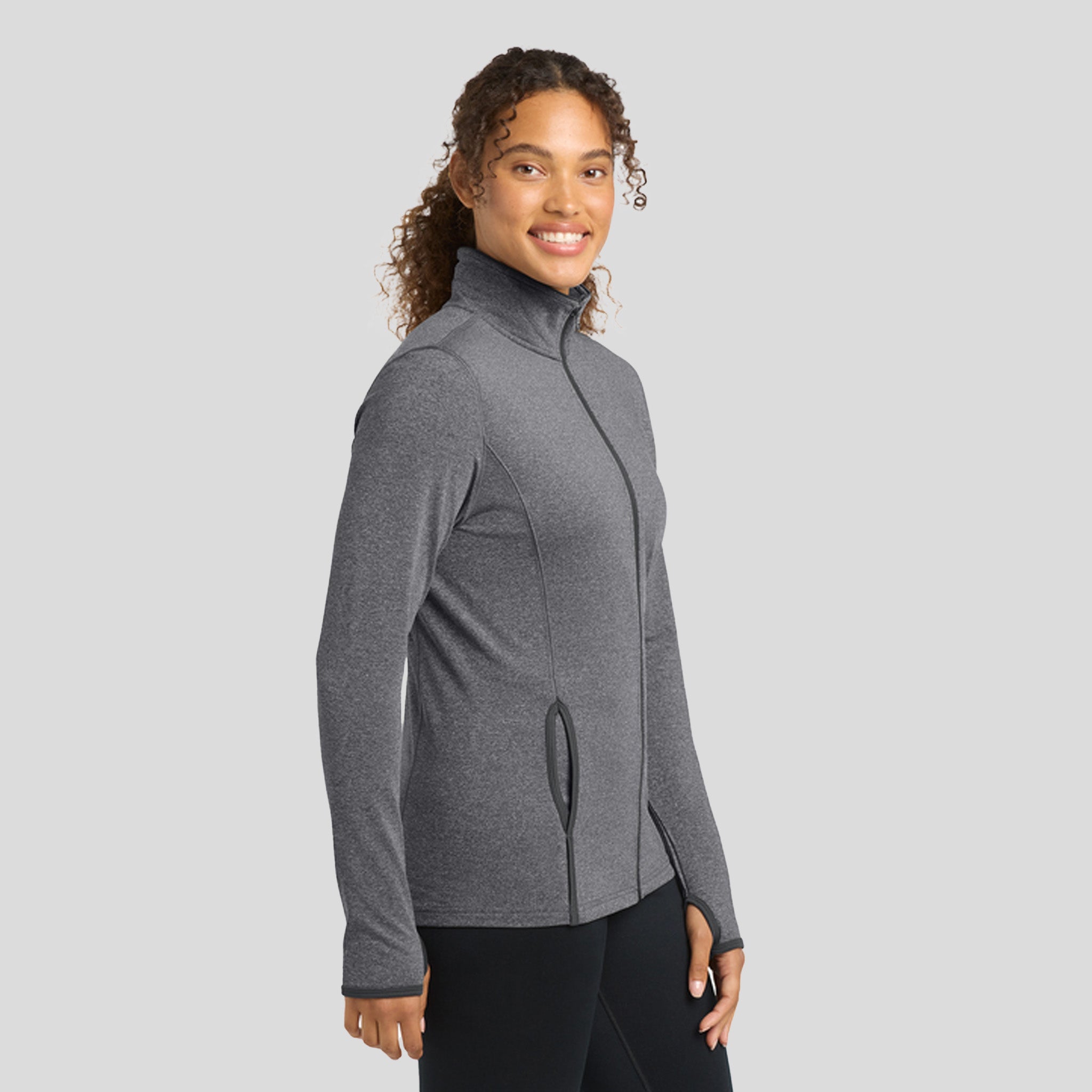 Women's Sport-Wickยฎ Stretch Contrast Full-Zip Jacket | Charcoal Grey Heather/Charcoal Grey