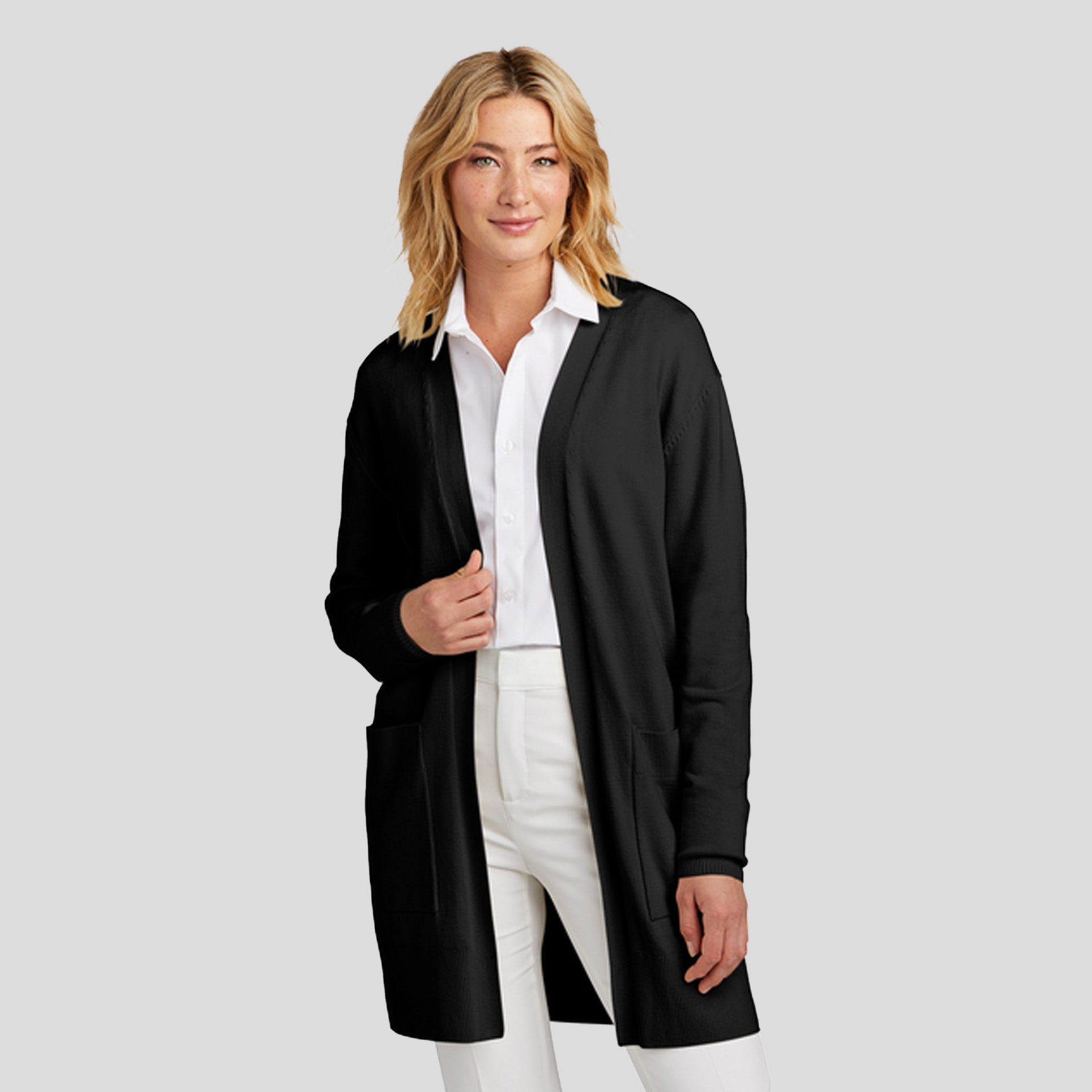 Womenโs Open-Front Cardigan Sweater | Deep Black