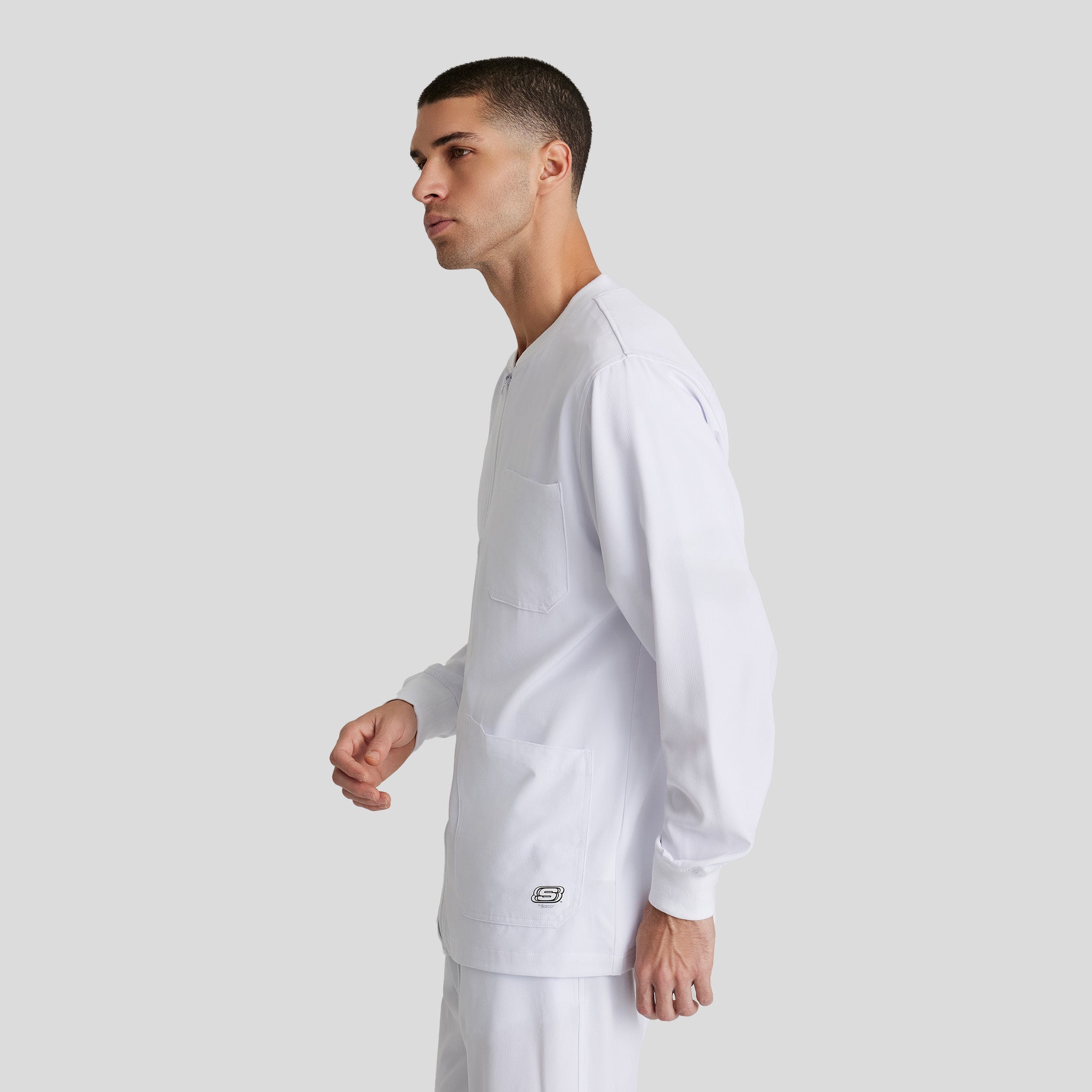 Men's Structure 3-Pocket Crewneck Warmup Scrub Jacket | White