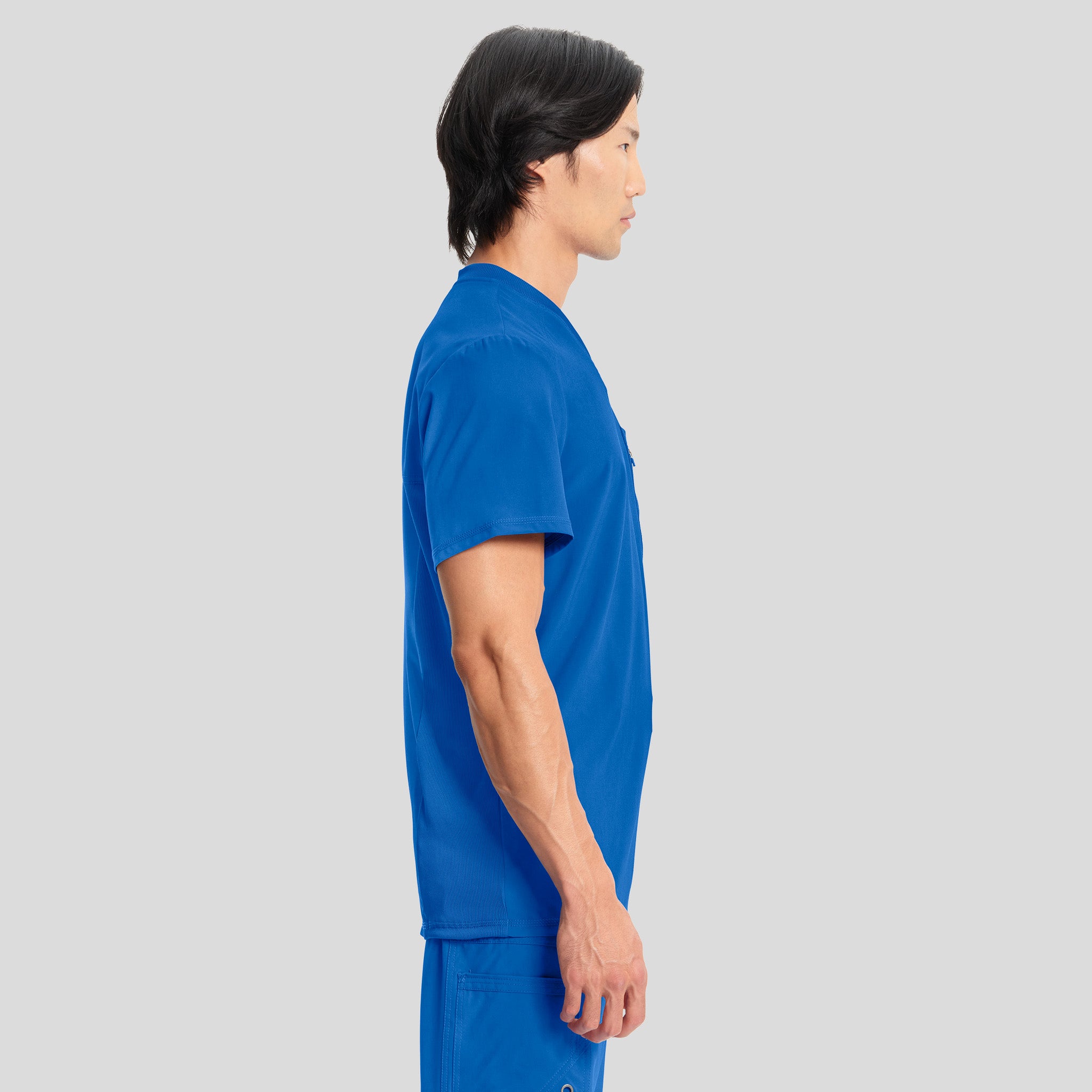 Men's V-Neck Knit Panel Solid Scrub Top | Royal