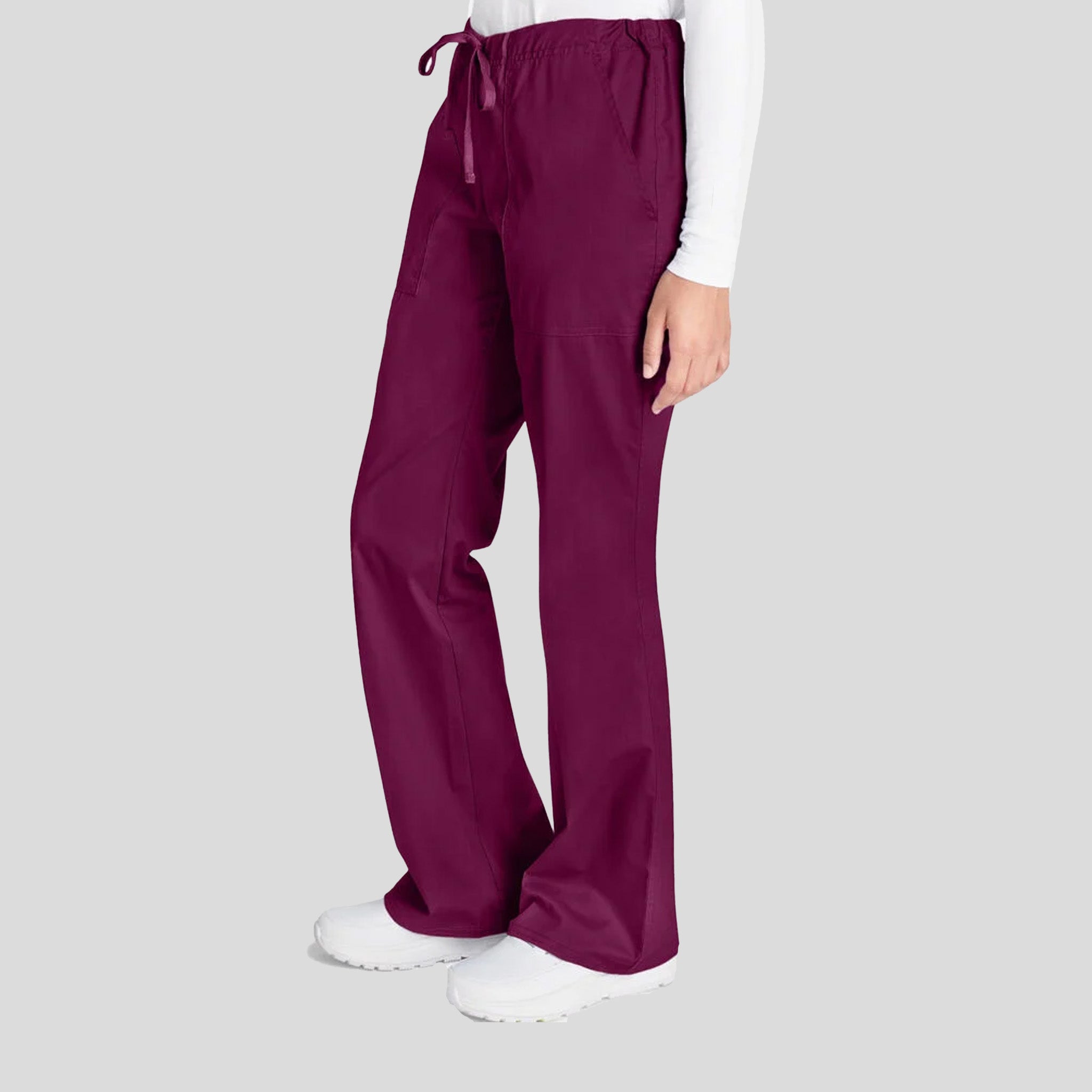 Flare Leg Drawstring Scrub Pant | Wine