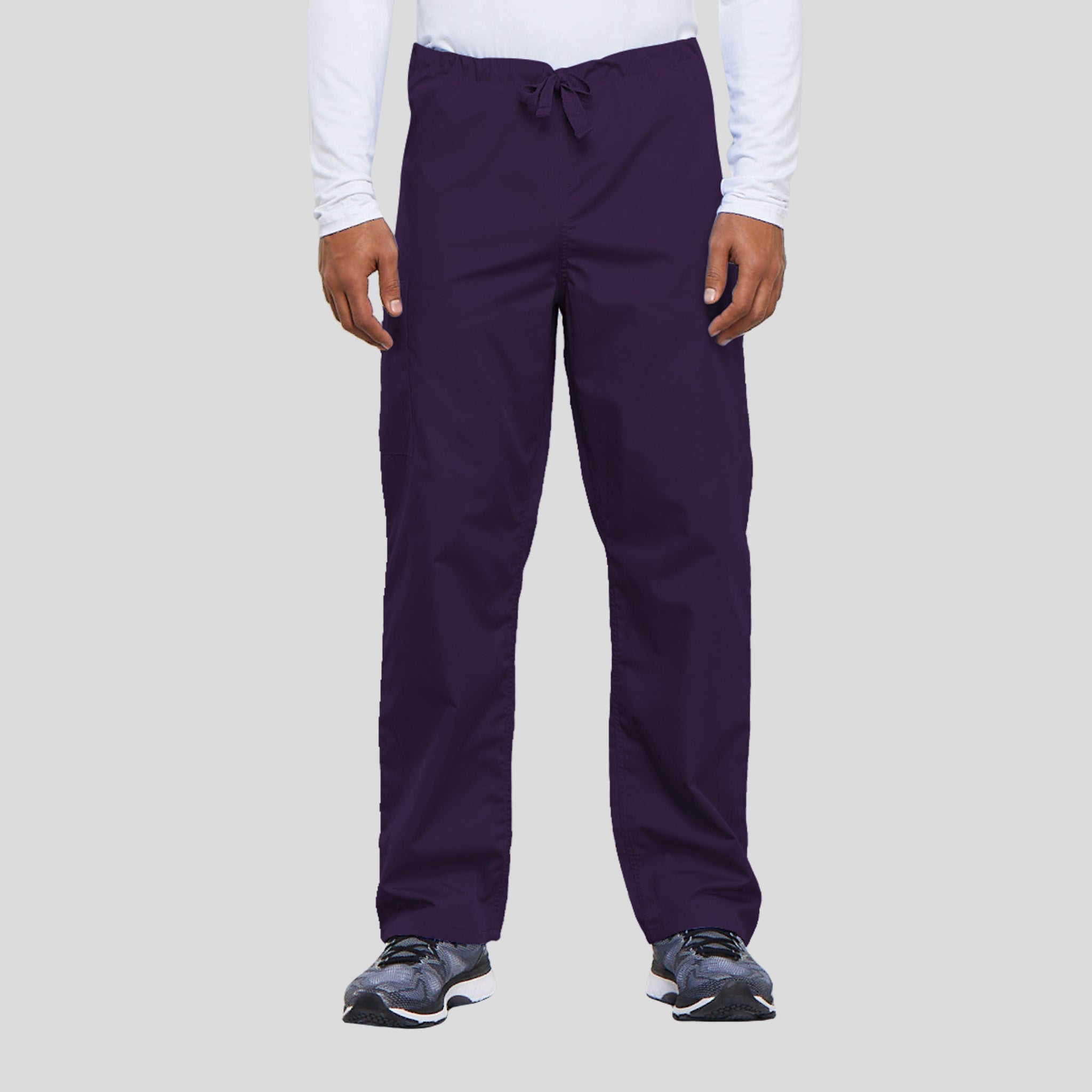 Unisex Drawstring Cargo Scrub Pant | Eggplant