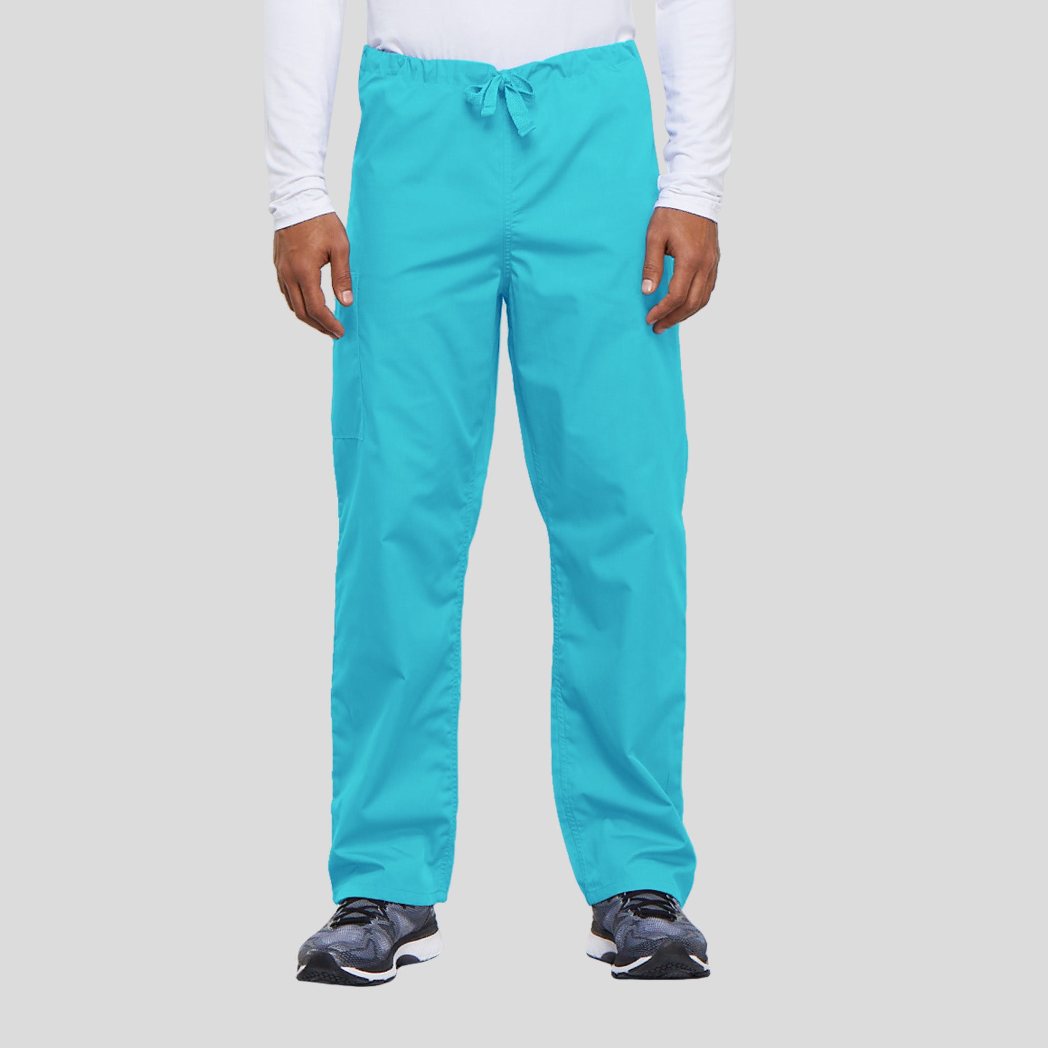 Unisex Drawstring Cargo Scrub Pant | Turquoise