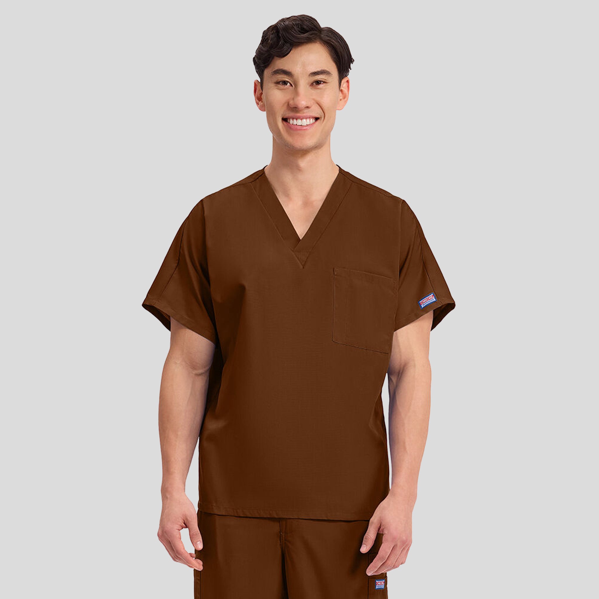 Unisex V-Neck 1 Pocket | Chocolate
