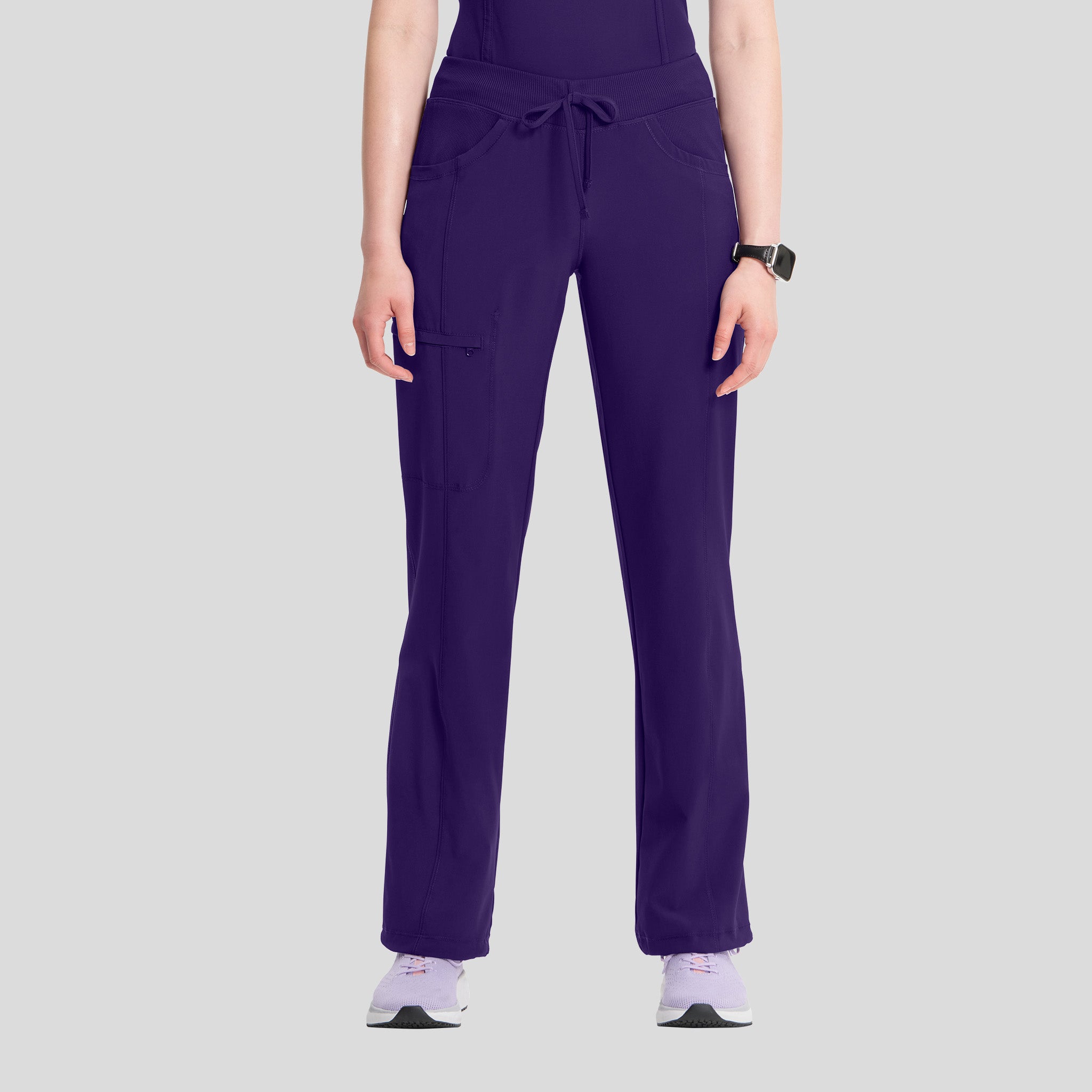 Rib Knit Drawstring Waist Scrub Pant | Grape