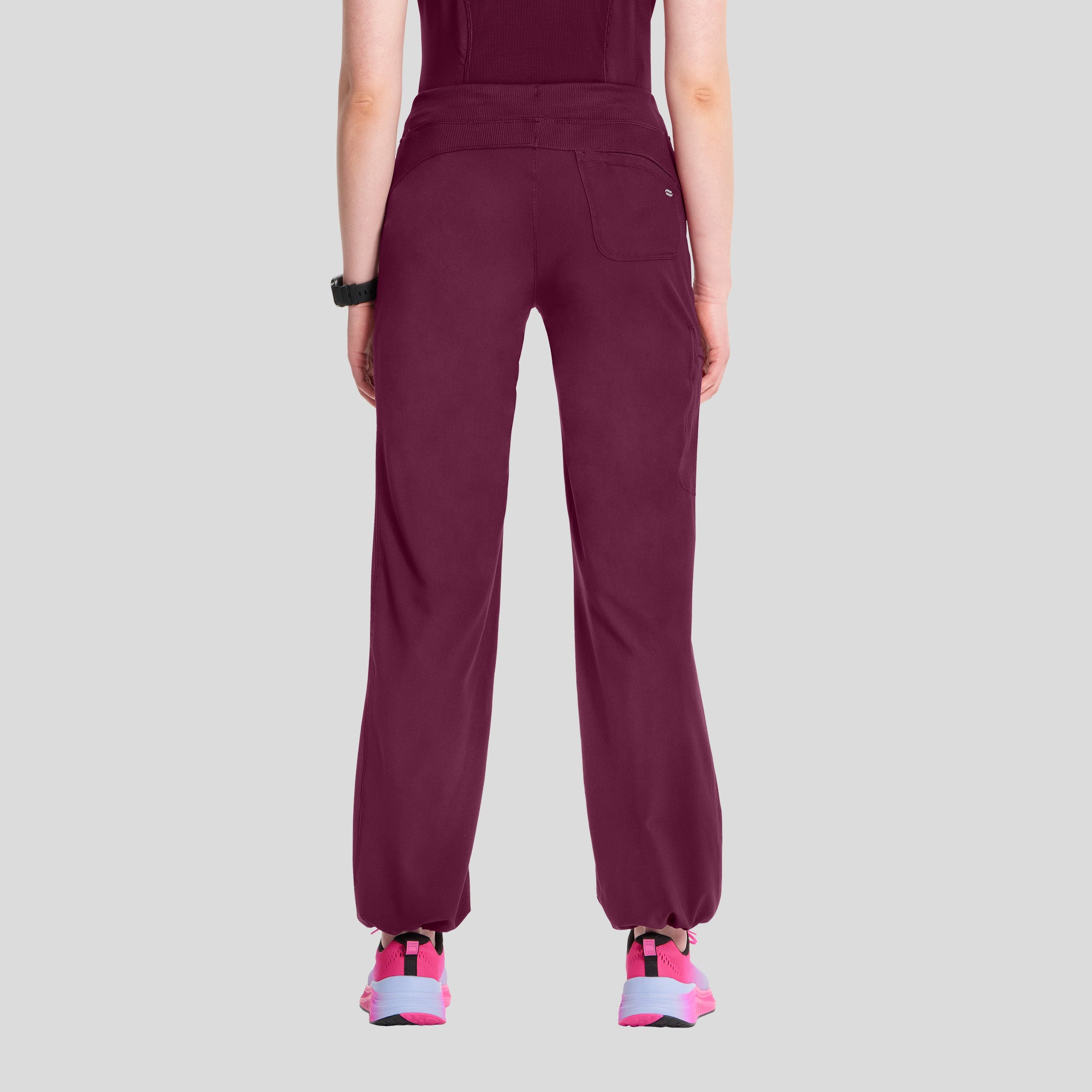 Rib Knit Drawstring Waist Scrub Pant | Wine