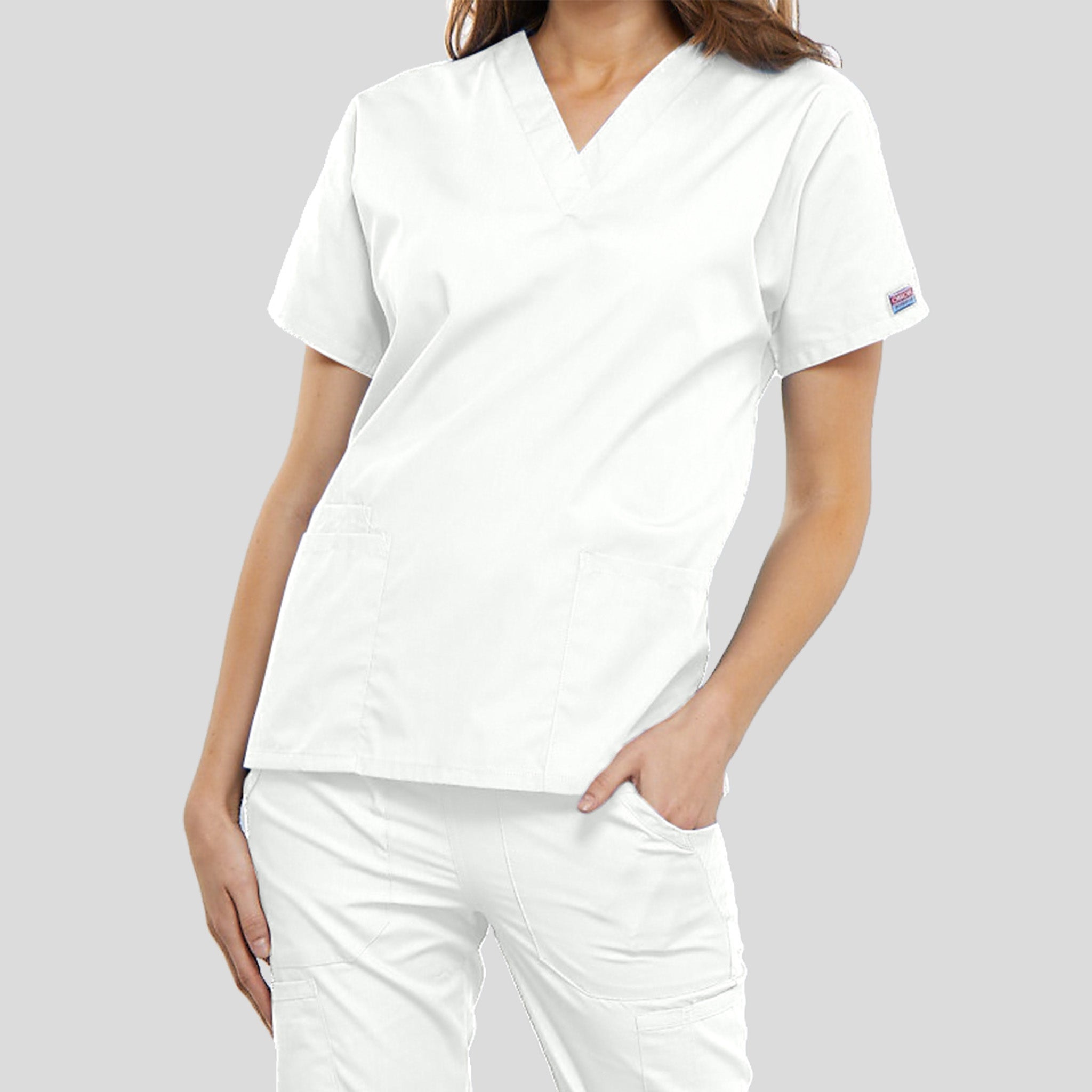 Women's V-Neck 2 Pocket | White