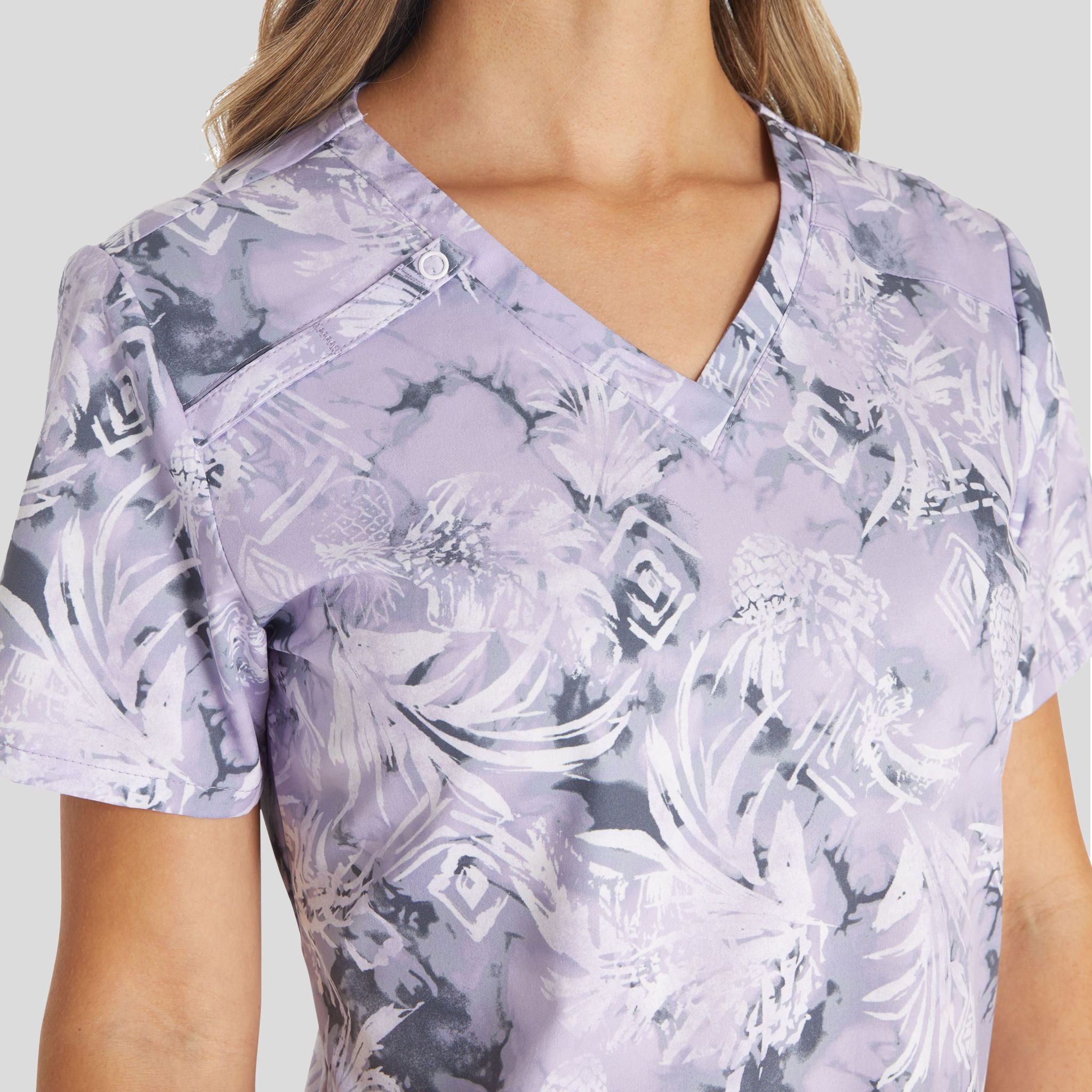 Tropic Distress Print Scrub Top