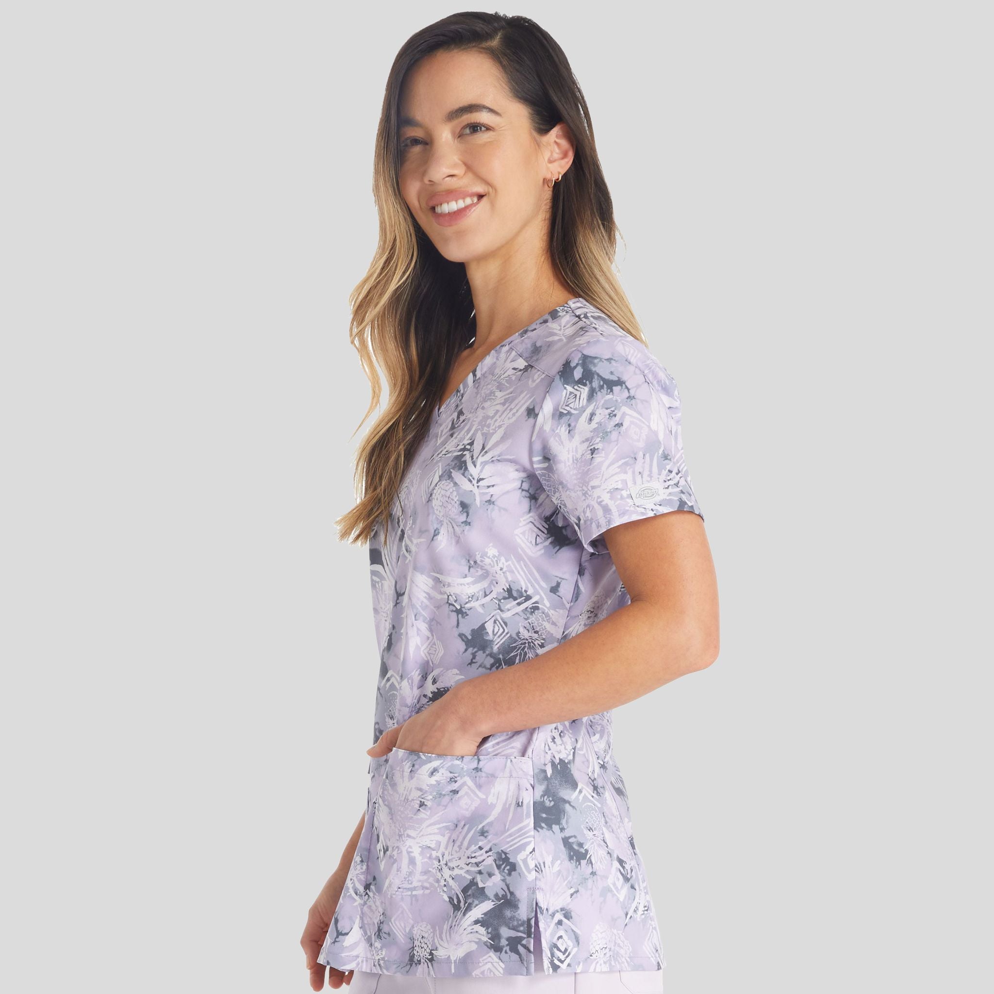 Tropic Distress Print Scrub Top