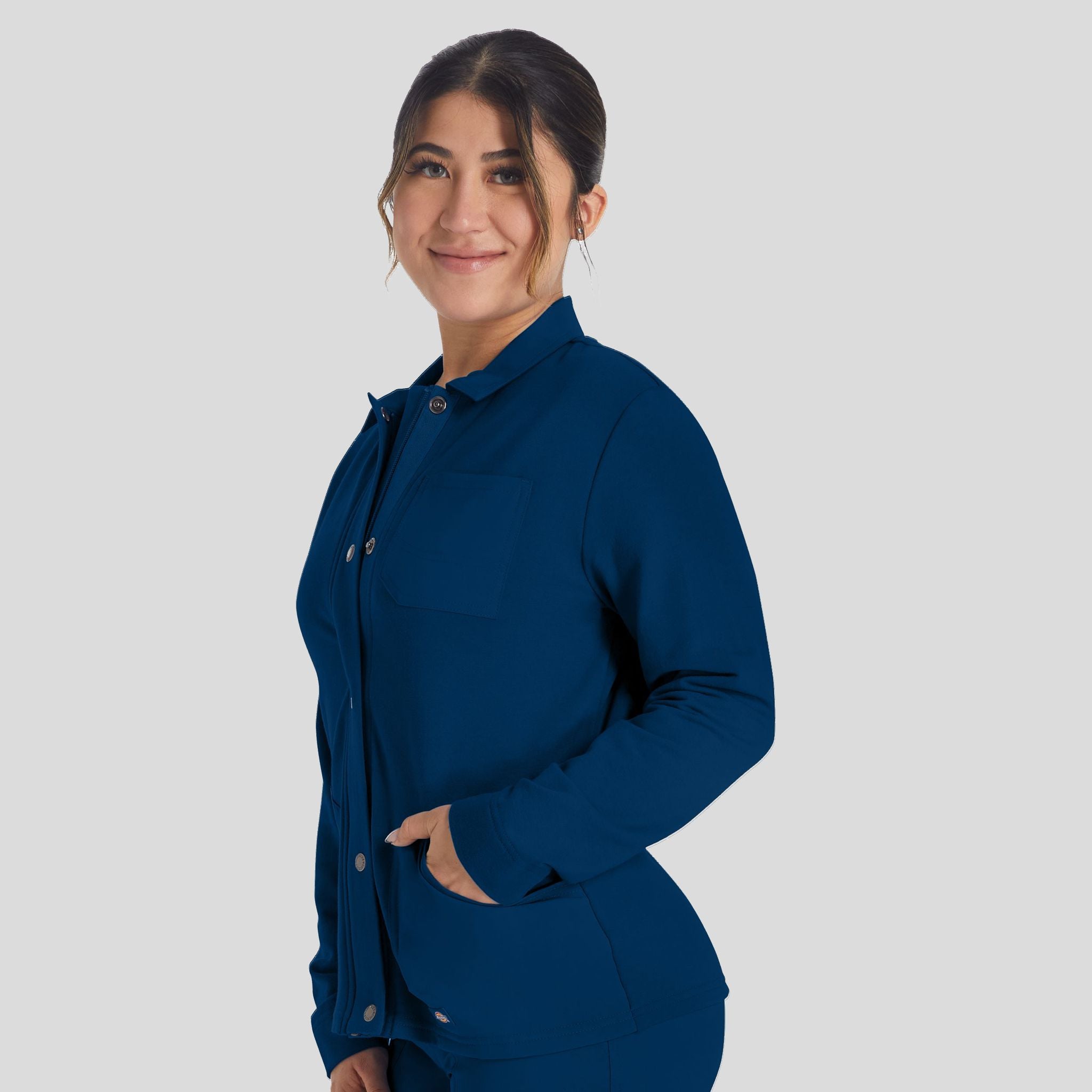 Women's Zip Front Fleece Scrub Jacket | Navy