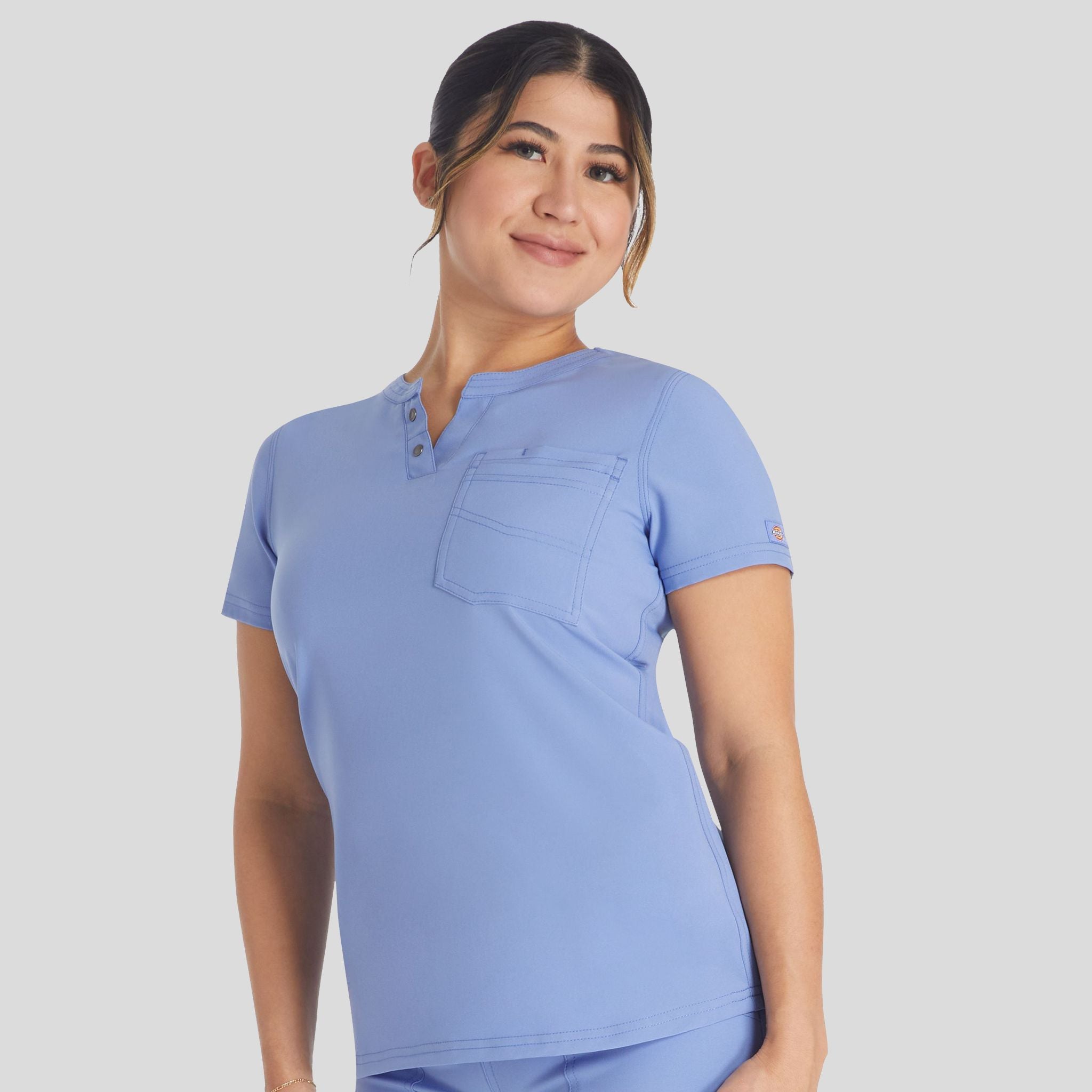 Women's Round Neck Henley Scrub Top | Ciel